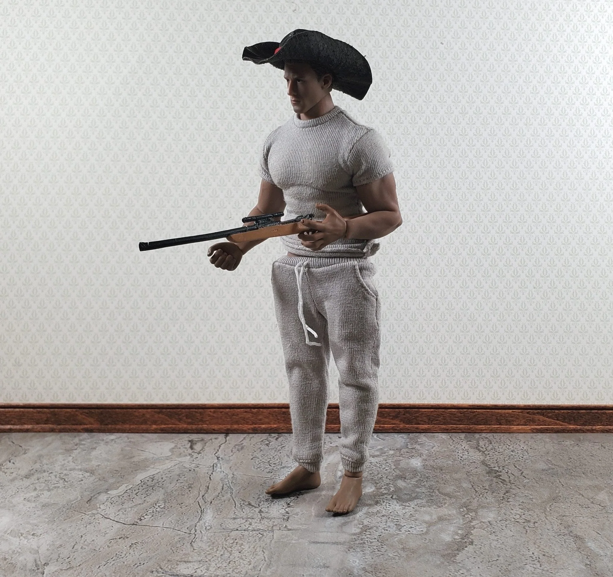 Dollhouse Bolt Action Rifle with Scope Prop 1:12 Scale Painted Metal Light Stock - Image 2