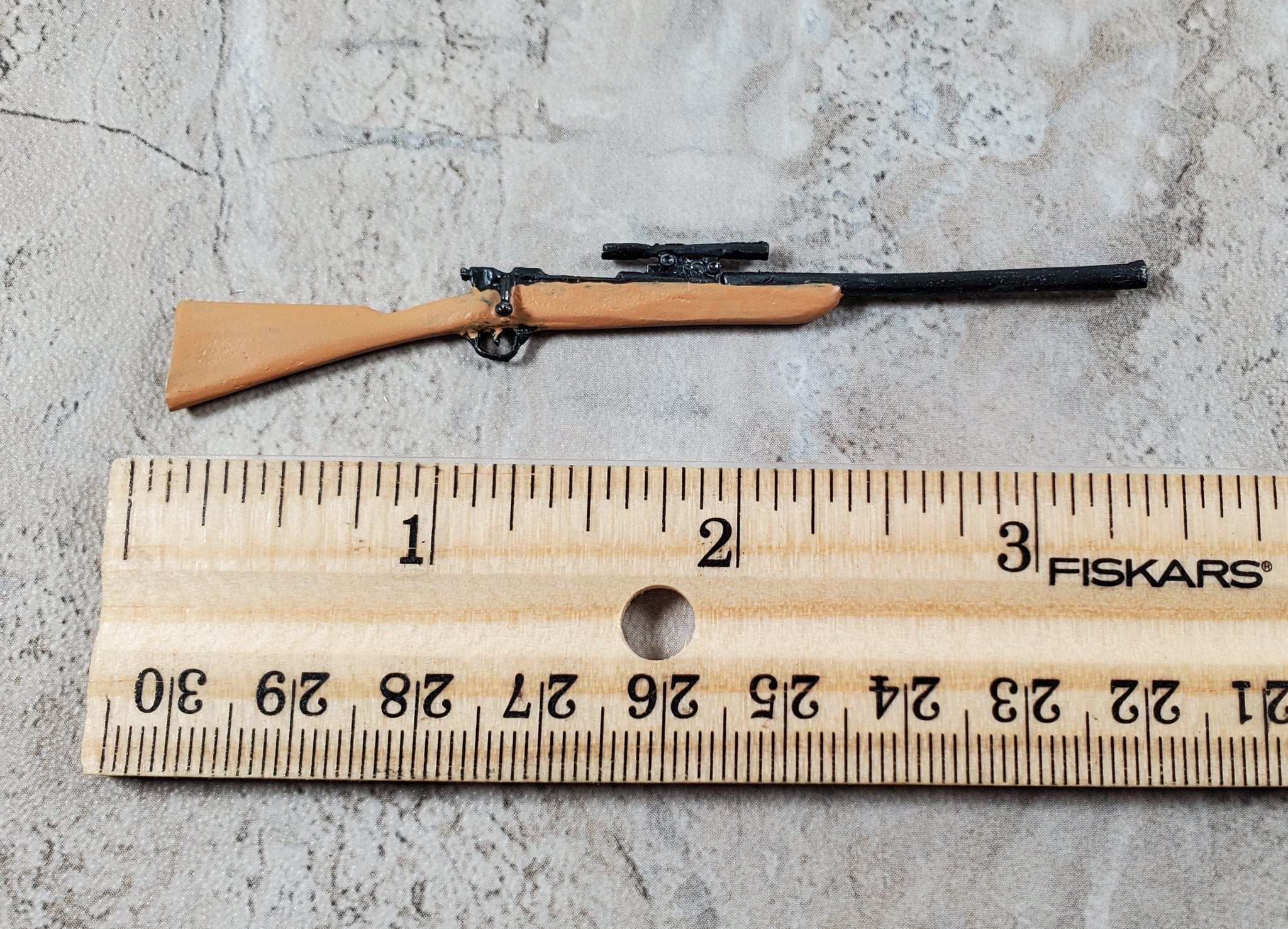 Dollhouse Bolt Action Rifle with Scope Prop 1:12 Scale Painted Metal Light Stock - Image 3