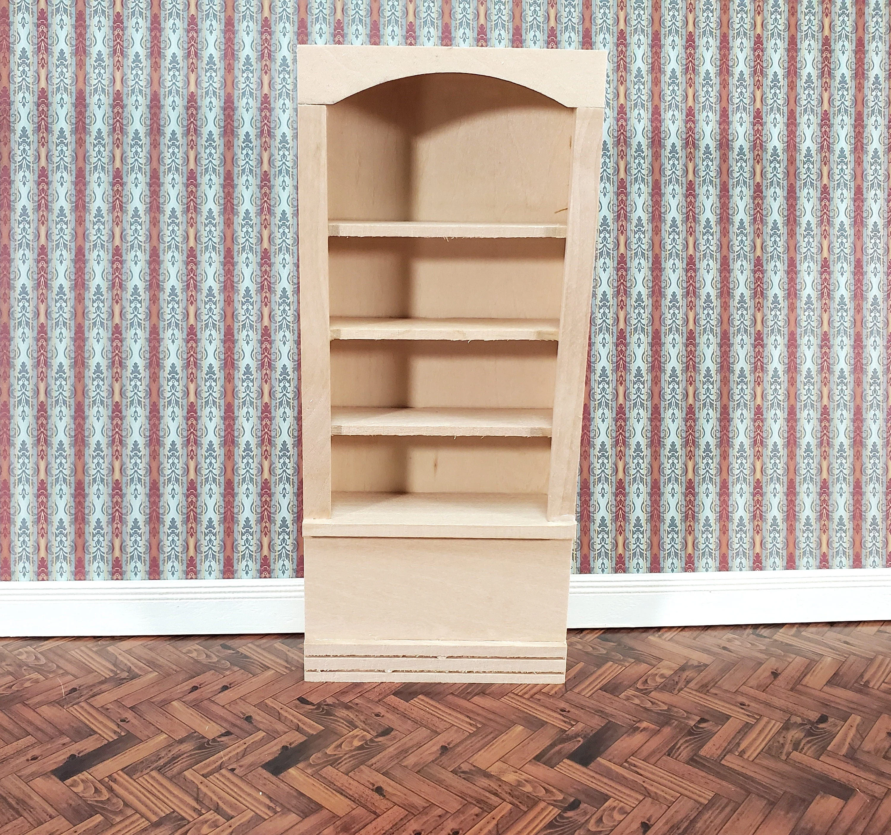 Dollhouse Bookcase 4 Shelves 1:12 Scale Miniature Bookshelf Unpainted Wood - Image 2
