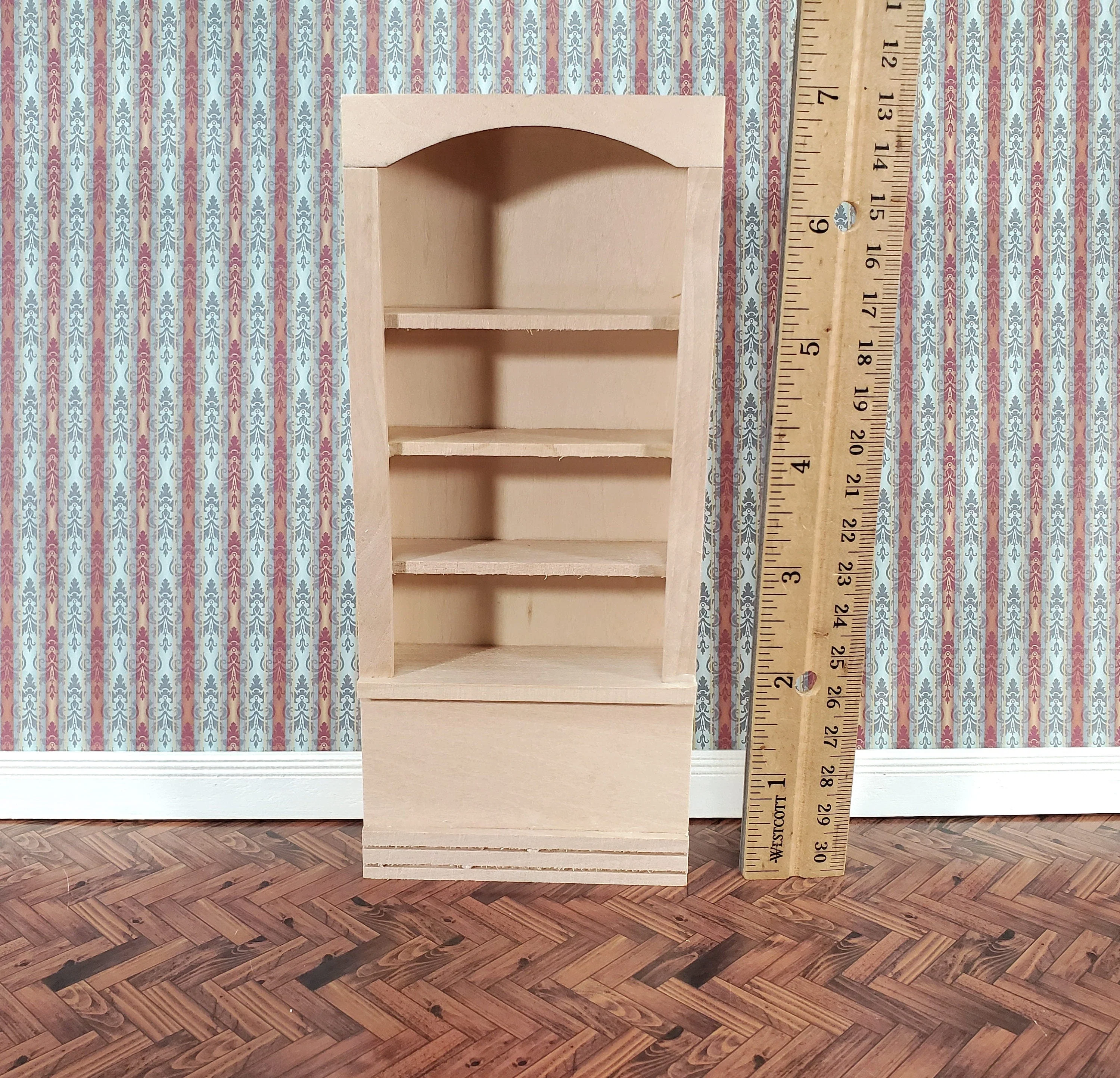 Dollhouse Bookcase 4 Shelves 1:12 Scale Miniature Bookshelf Unpainted Wood - Image 3