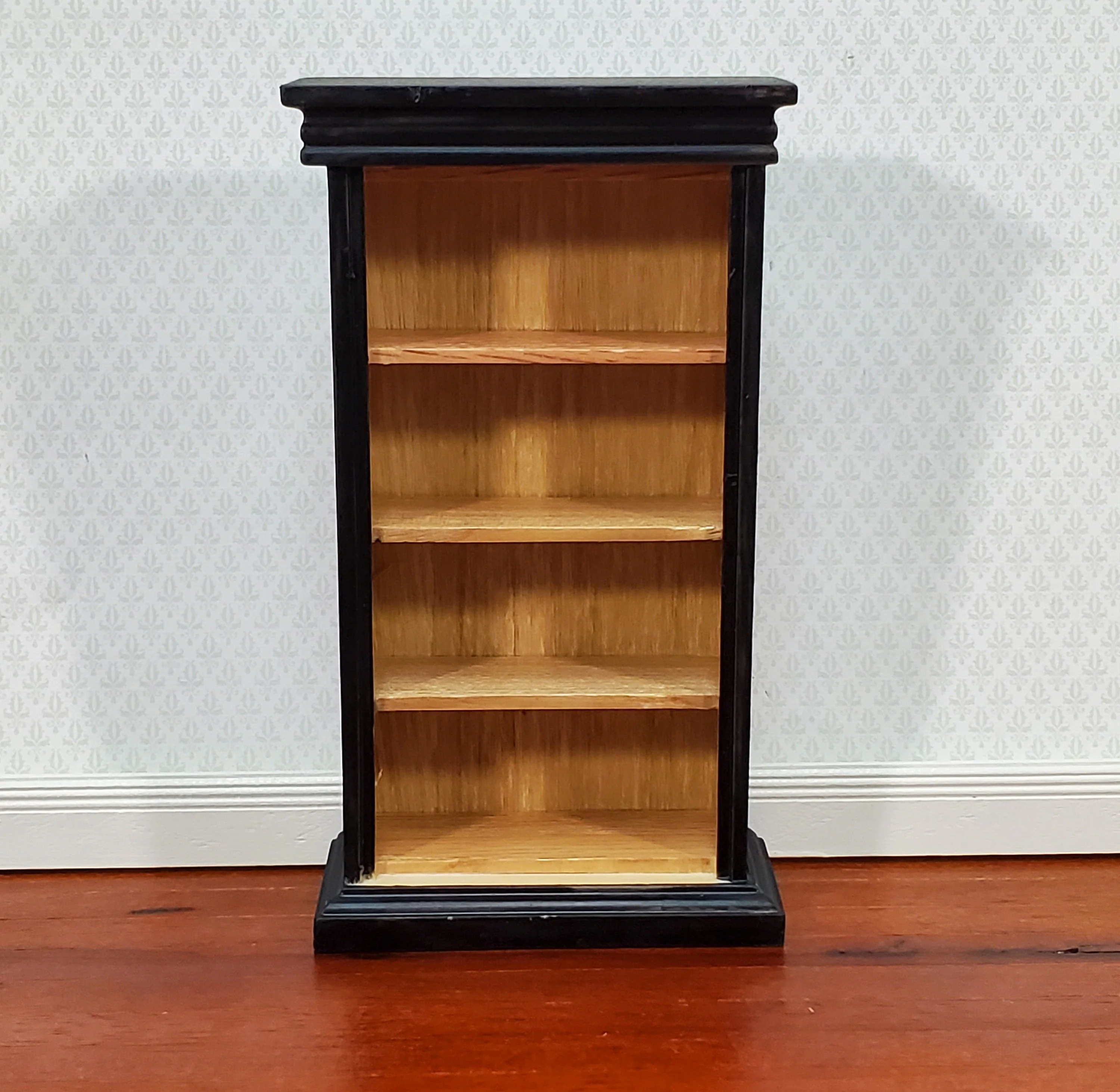 Dollhouse Bookcase 4 Shelves Black & Light Oak Finish 1:12 Scale Furniture Bookshelf - Image 2