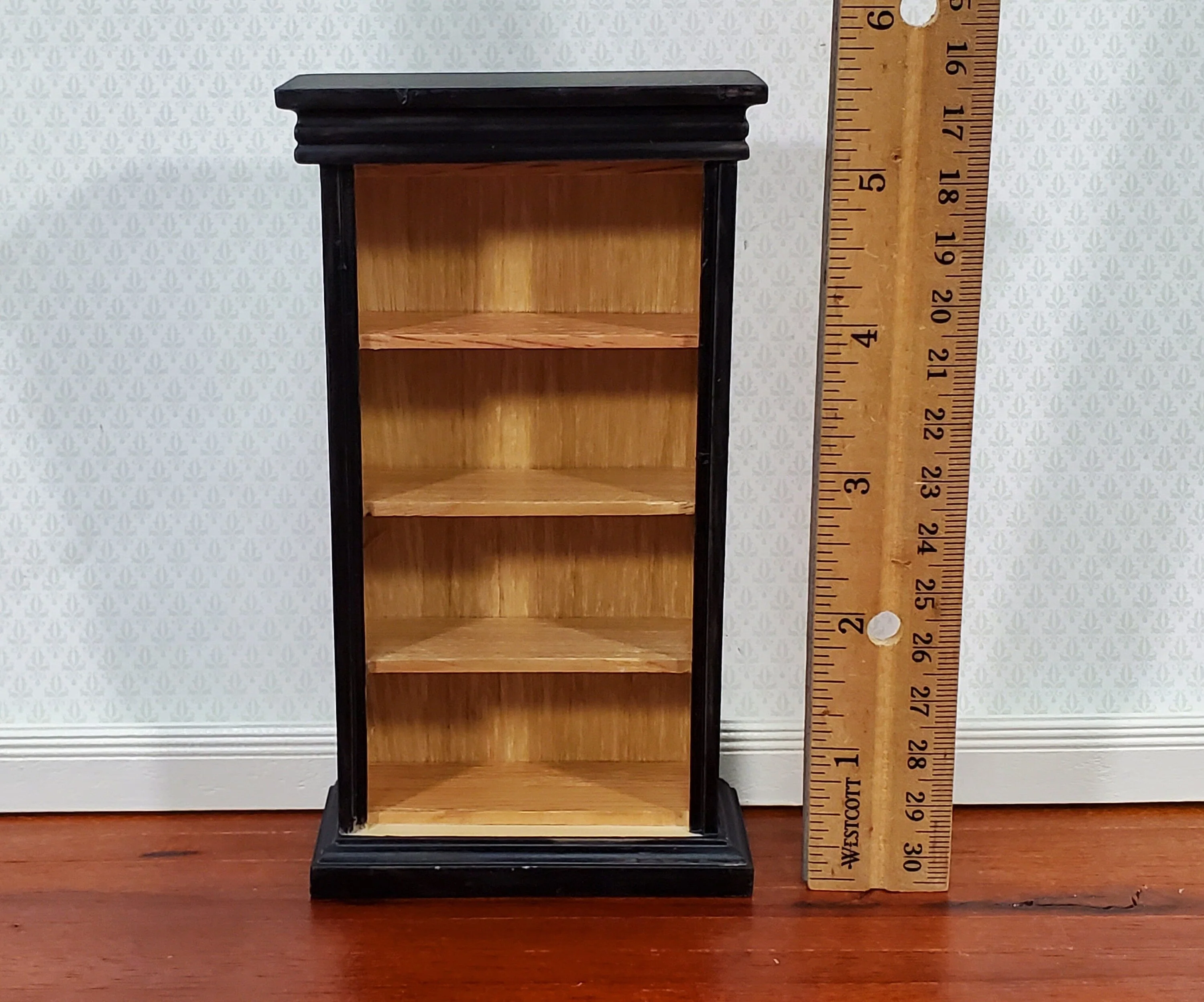 Dollhouse Bookcase 4 Shelves Black & Light Oak Finish 1:12 Scale Furniture Bookshelf - Image 4