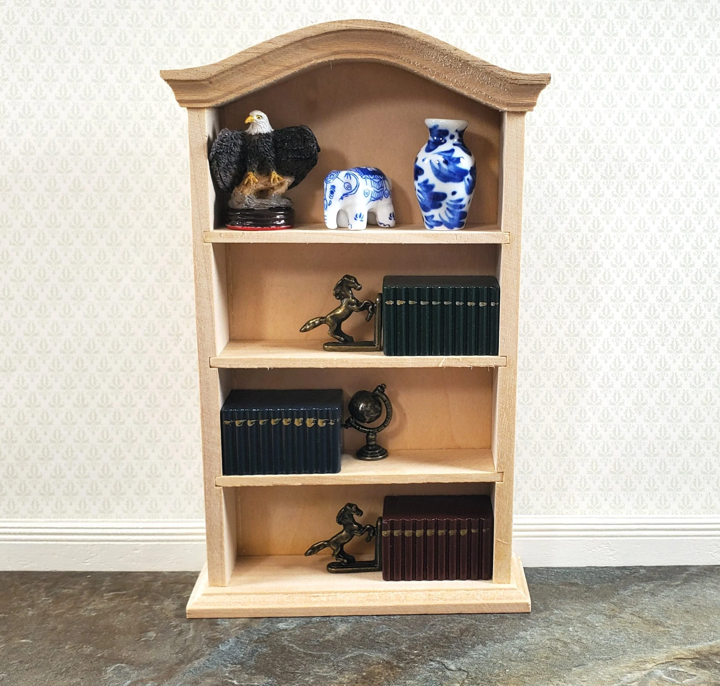 Dollhouse Bookcase Bookshelf Curved Top 1:12 Scale Furniture Unpainted Wooden - Image 3