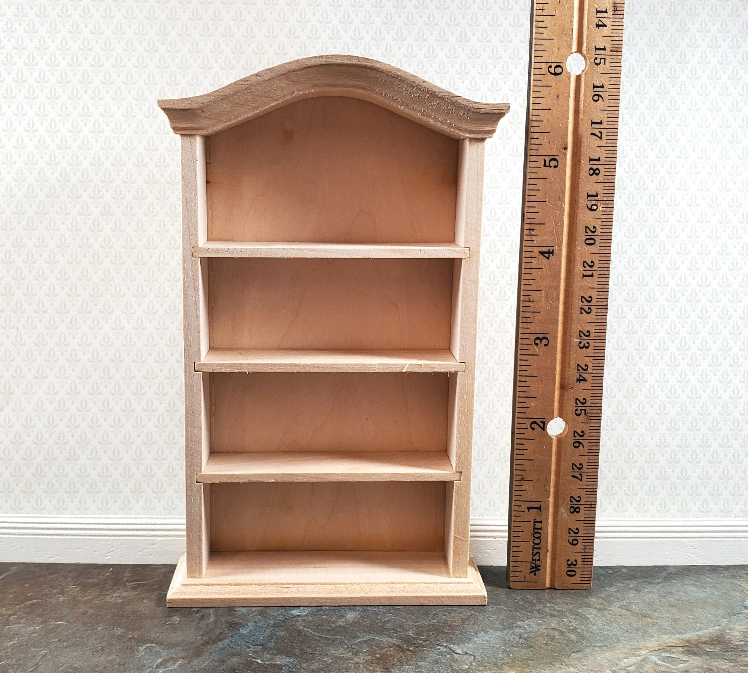 Dollhouse Bookcase Bookshelf Curved Top 1:12 Scale Furniture Unpainted Wooden - Image 6
