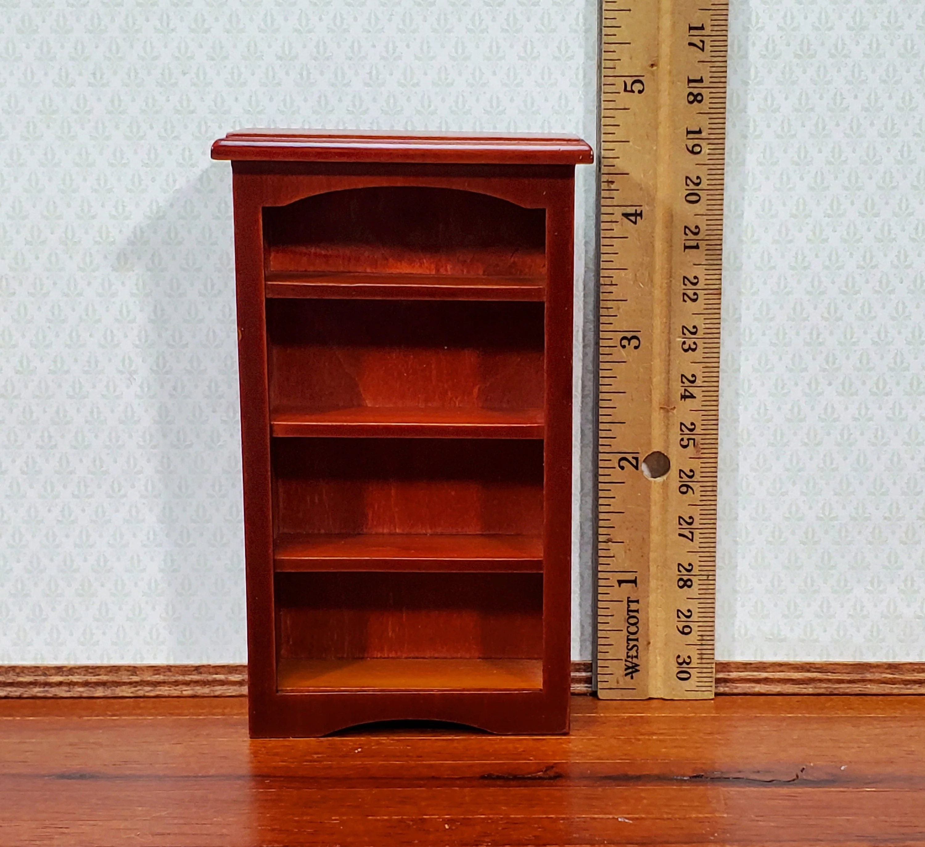 Dollhouse Bookcase Small Wood Mahogany Finish 1:12 Scale Furniture Shelves - Image 2