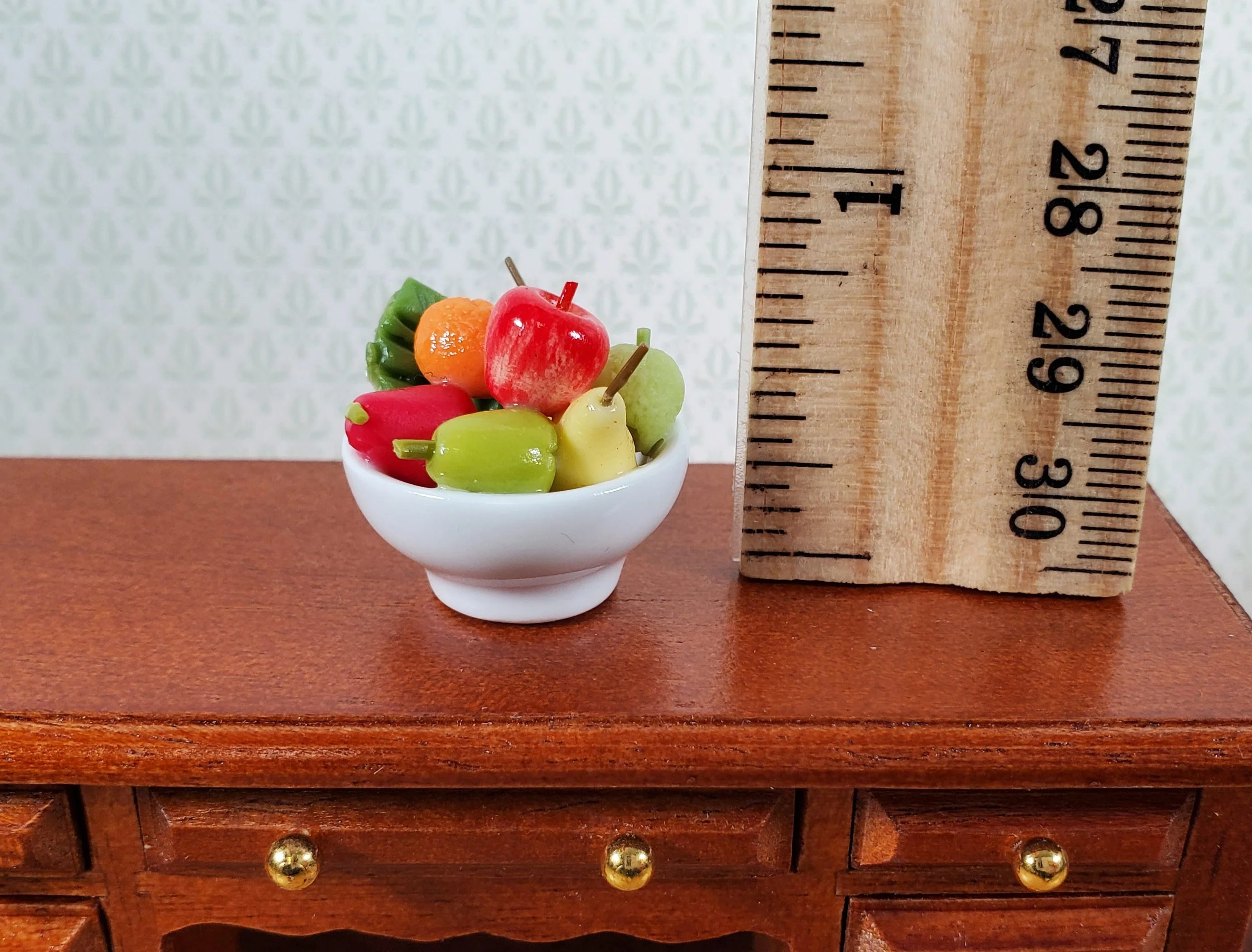Dollhouse Bowl of Fruit Apples Pears Orange White Ceramic 1:12 Scale Miniature - Image 4