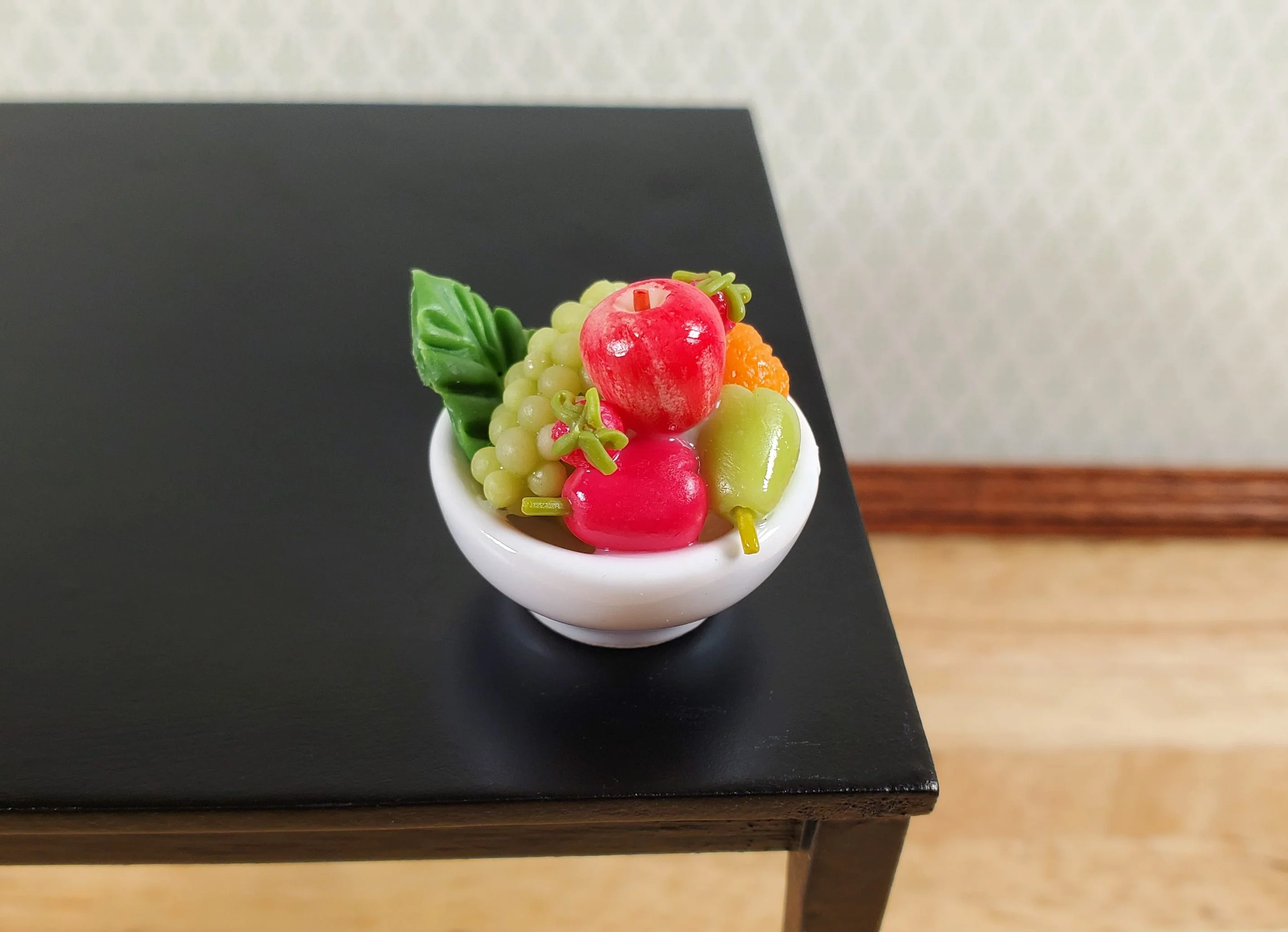 Dollhouse Bowl of Fruit Grapes Oranges Apples Ceramic 1:12 Scale Miniature - Image 2