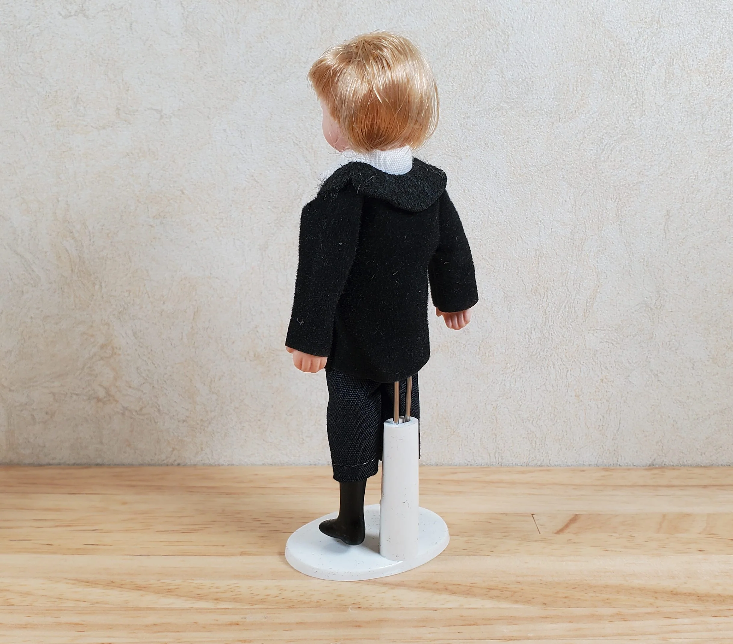 Dollhouse Boy in Black Suit & Tie Son Doll Porcelain Semi-Poseable 1:12 Scale - Image 3