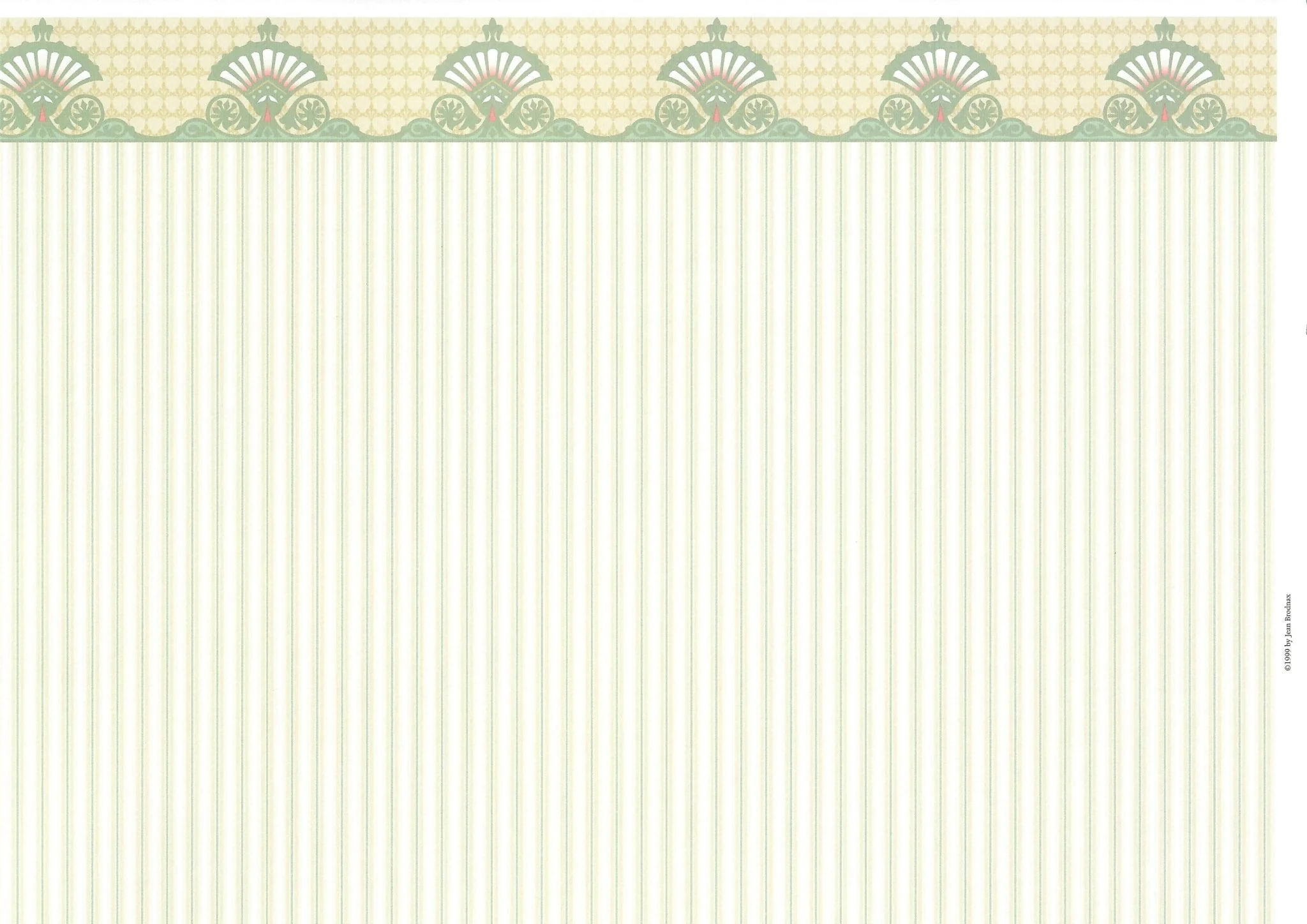Dollhouse Brodnax Wallpaper Striped Pale Green Cream Tan "Carlton" 1:12 Scale