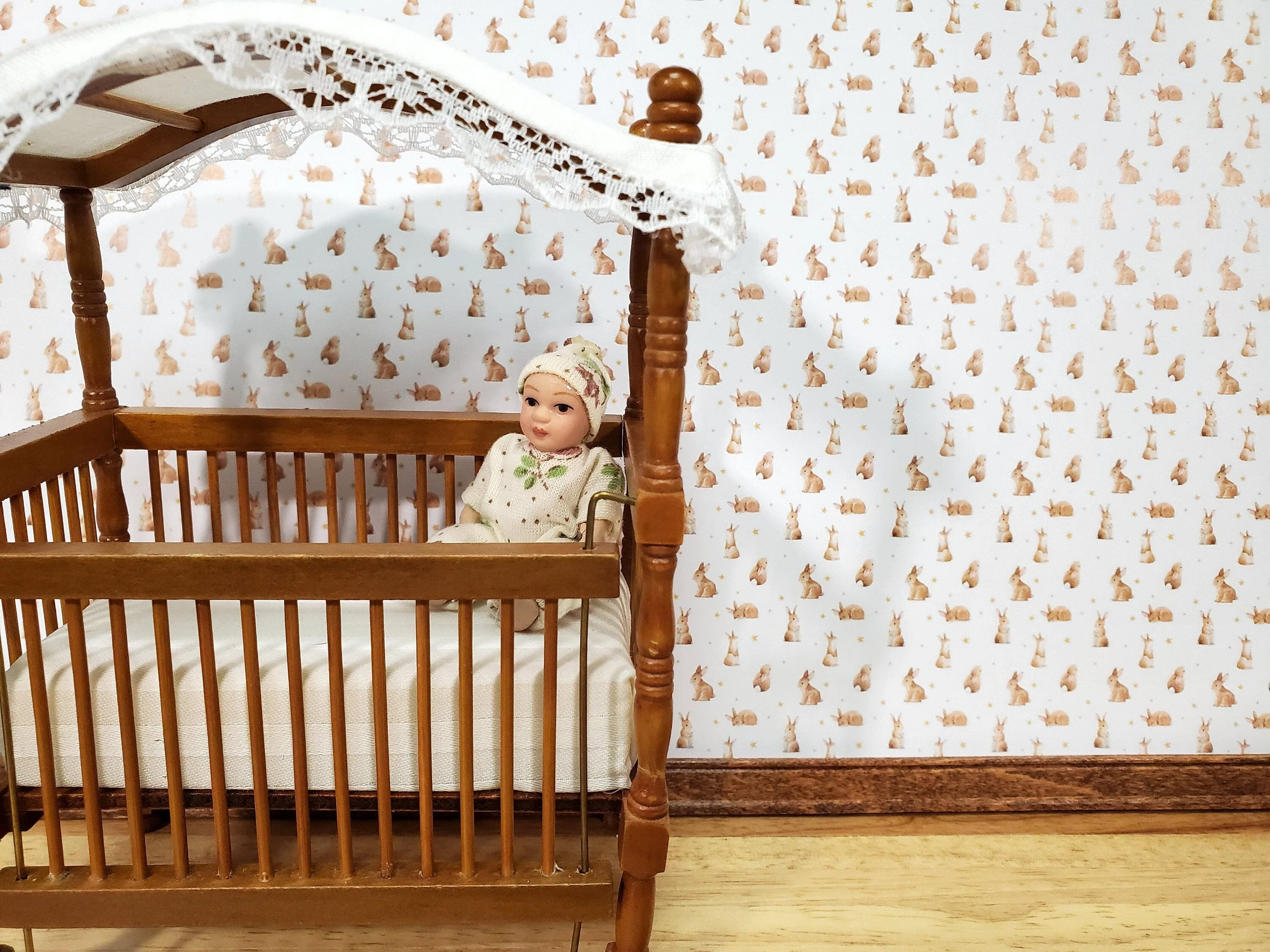 Dollhouse Bunny Rabbit Wallpaper 3 Sheets Nursery Baby's Room 1:12 Scale Miniature - Image 4