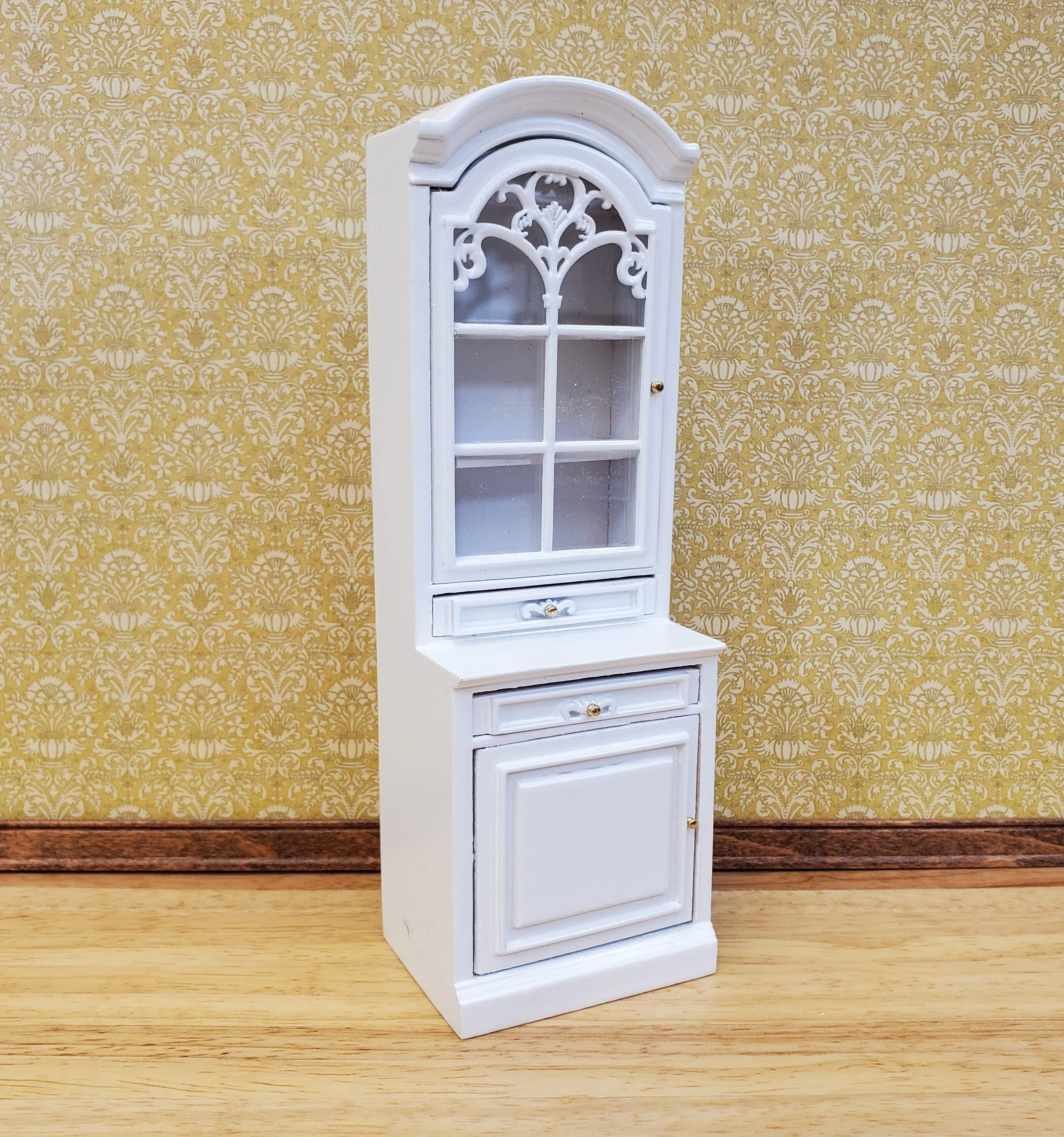 Dollhouse Cabinet Hutch Kitchen or Living Room White Finish 1:12 Scale Miniature Furniture
