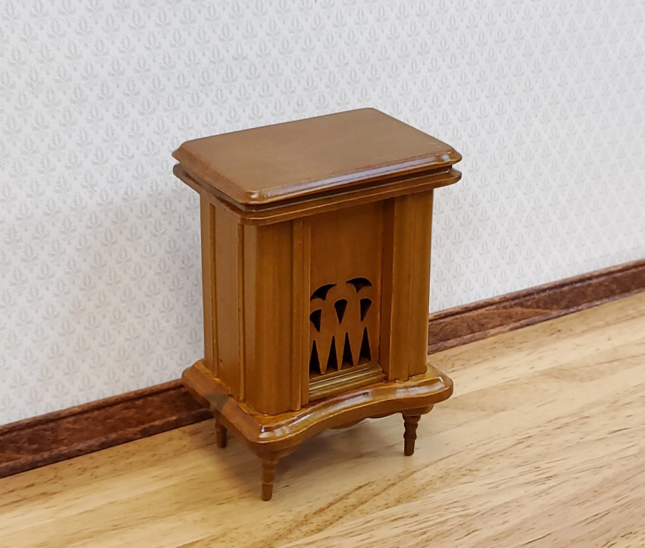 Dollhouse Cabinet Radio Vintage Style Wood Walnut Finish 1:12 Scale Miniature