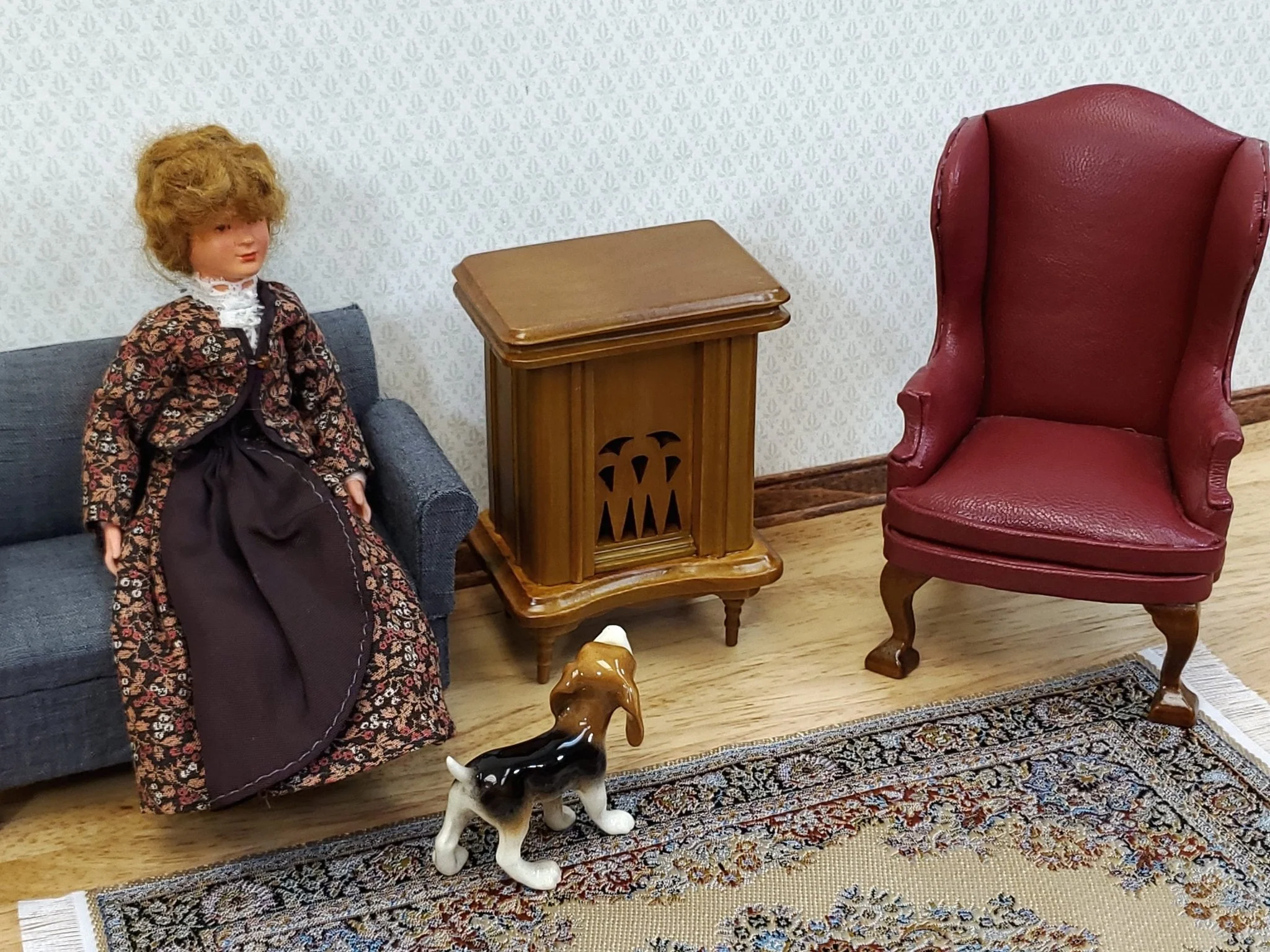Dollhouse Cabinet Radio Vintage Style Wood Walnut Finish 1:12 Scale Miniature - Image 4