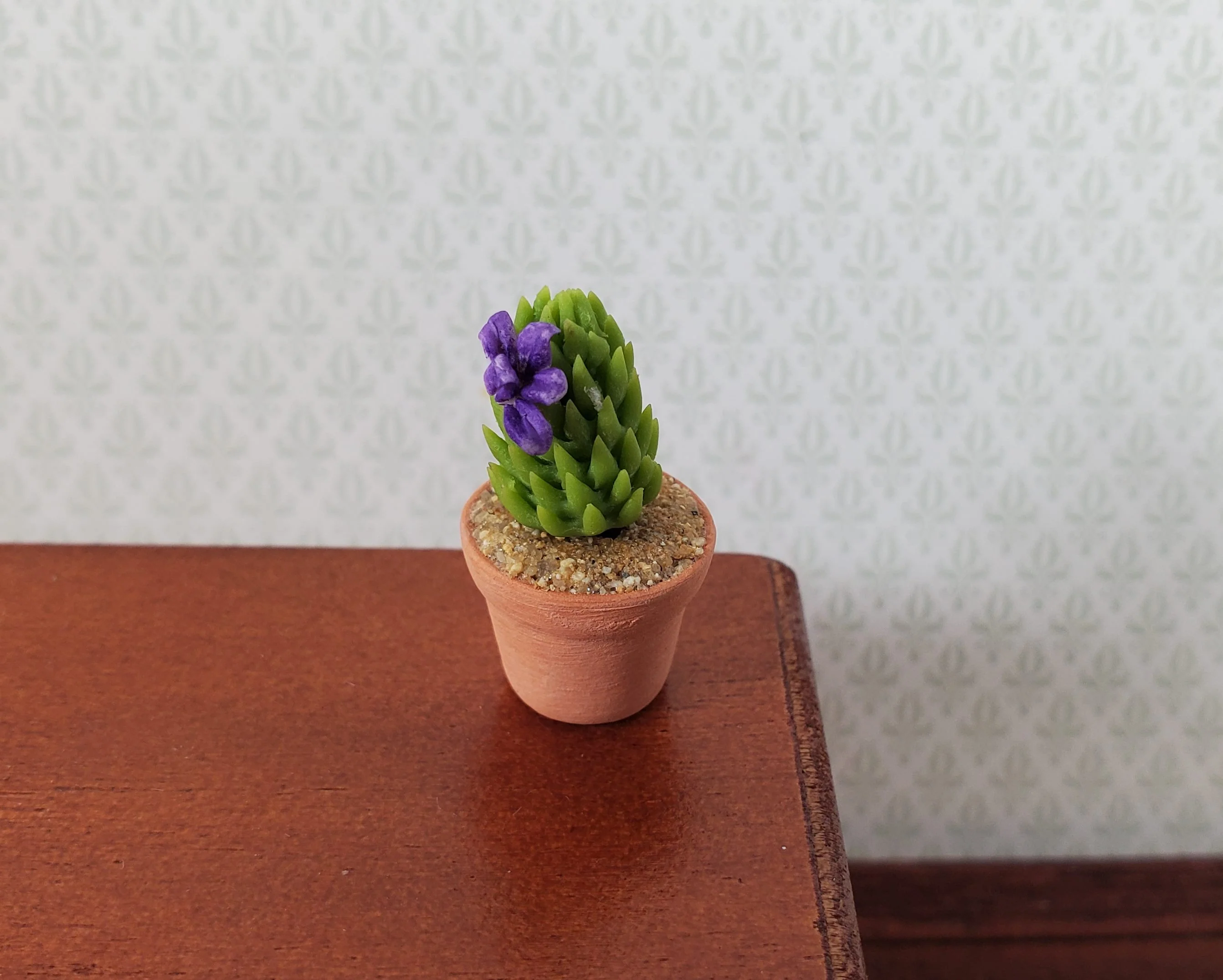 Dollhouse Cactus Purple Flowering Plant in a Terra Cotta Planter 1:12 Scale Miniature - Image 3