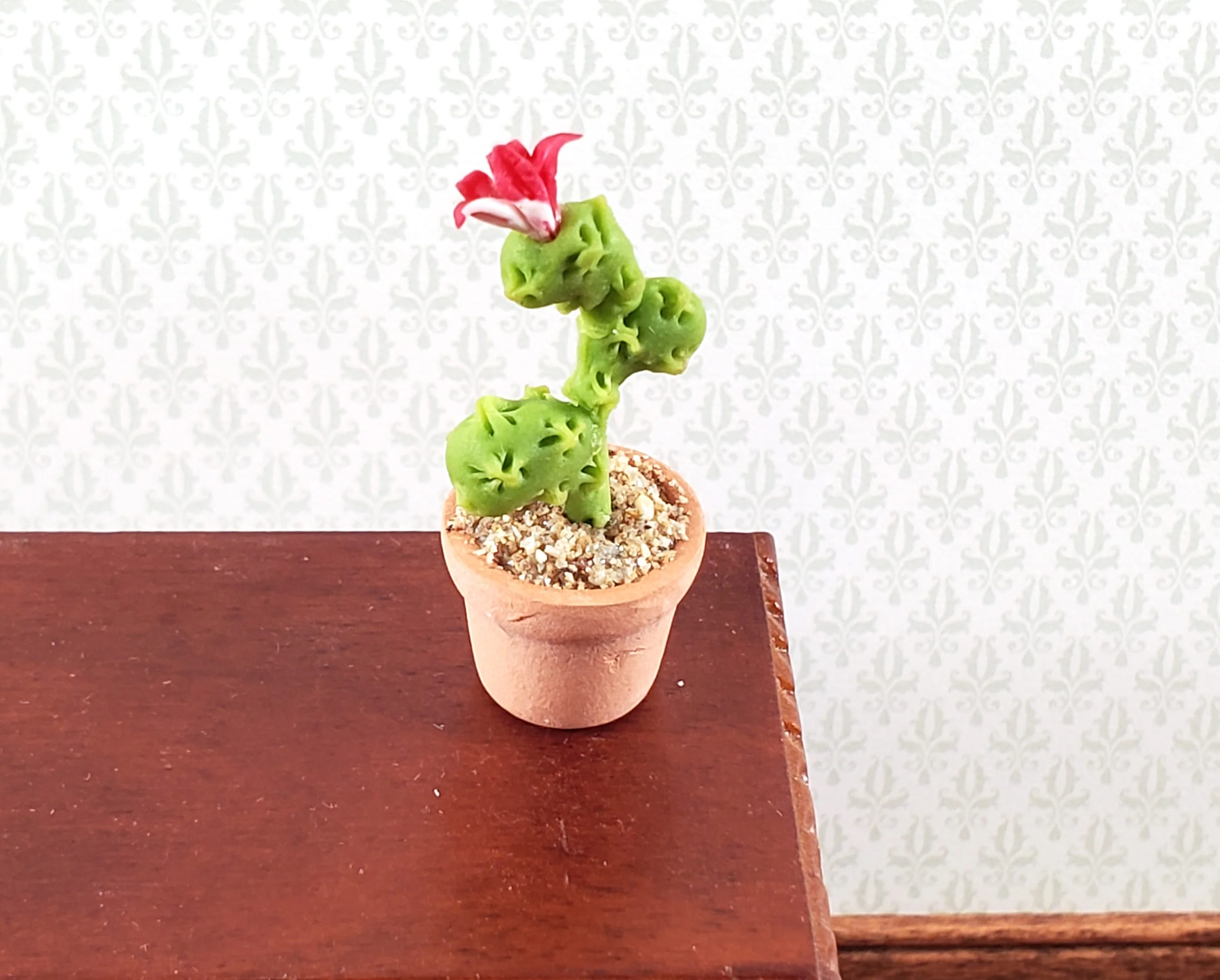 Dollhouse Cactus Tall Flowering Plant in a Terra Cotta Planter 1:12 Scale Miniature - Image 2