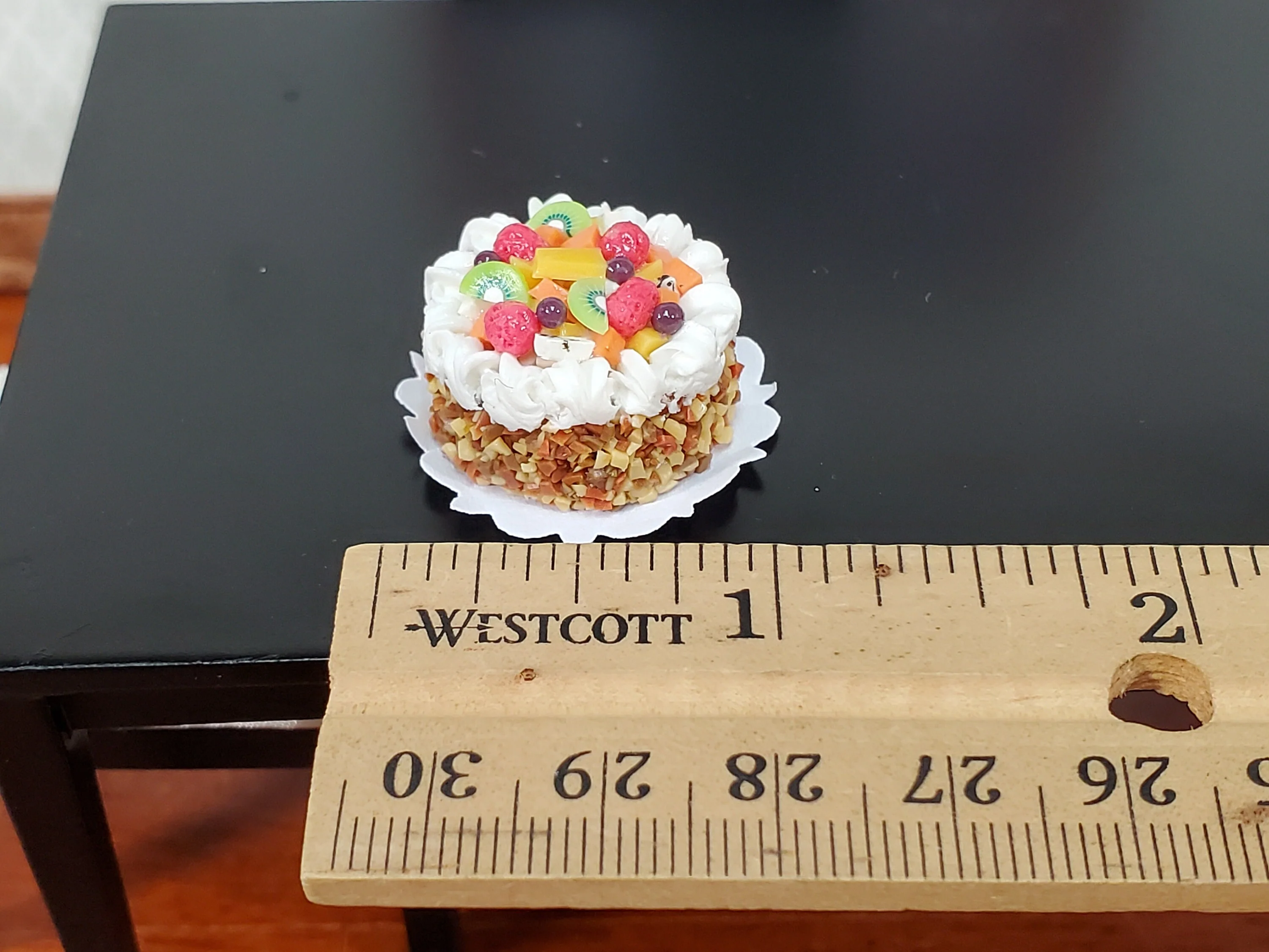 Dollhouse Cake Round with Fruit and Nuts 1:12 Scale Miniature Food Bakery - Image 2