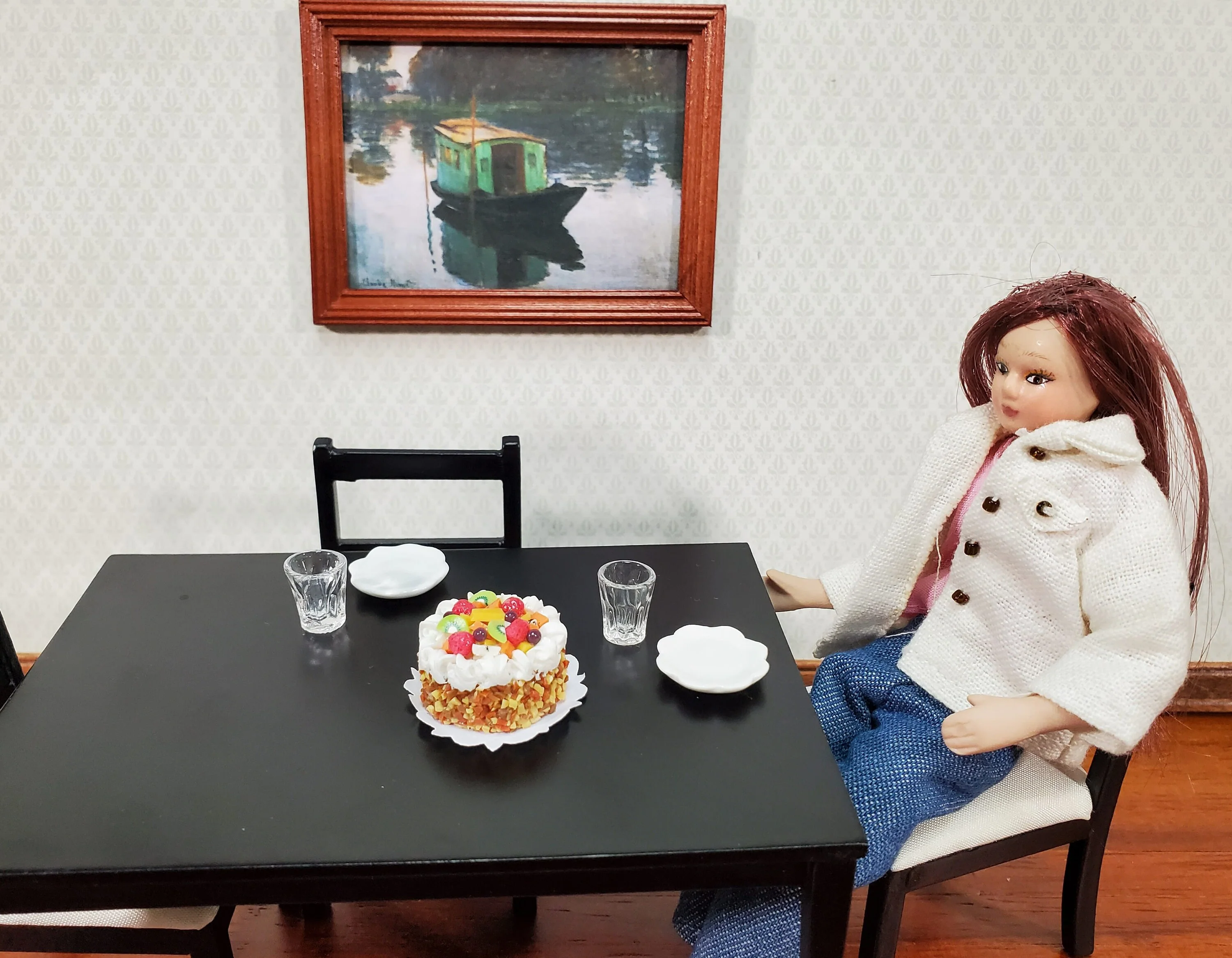 Dollhouse Cake Round with Fruit and Nuts 1:12 Scale Miniature Food Bakery - Image 3