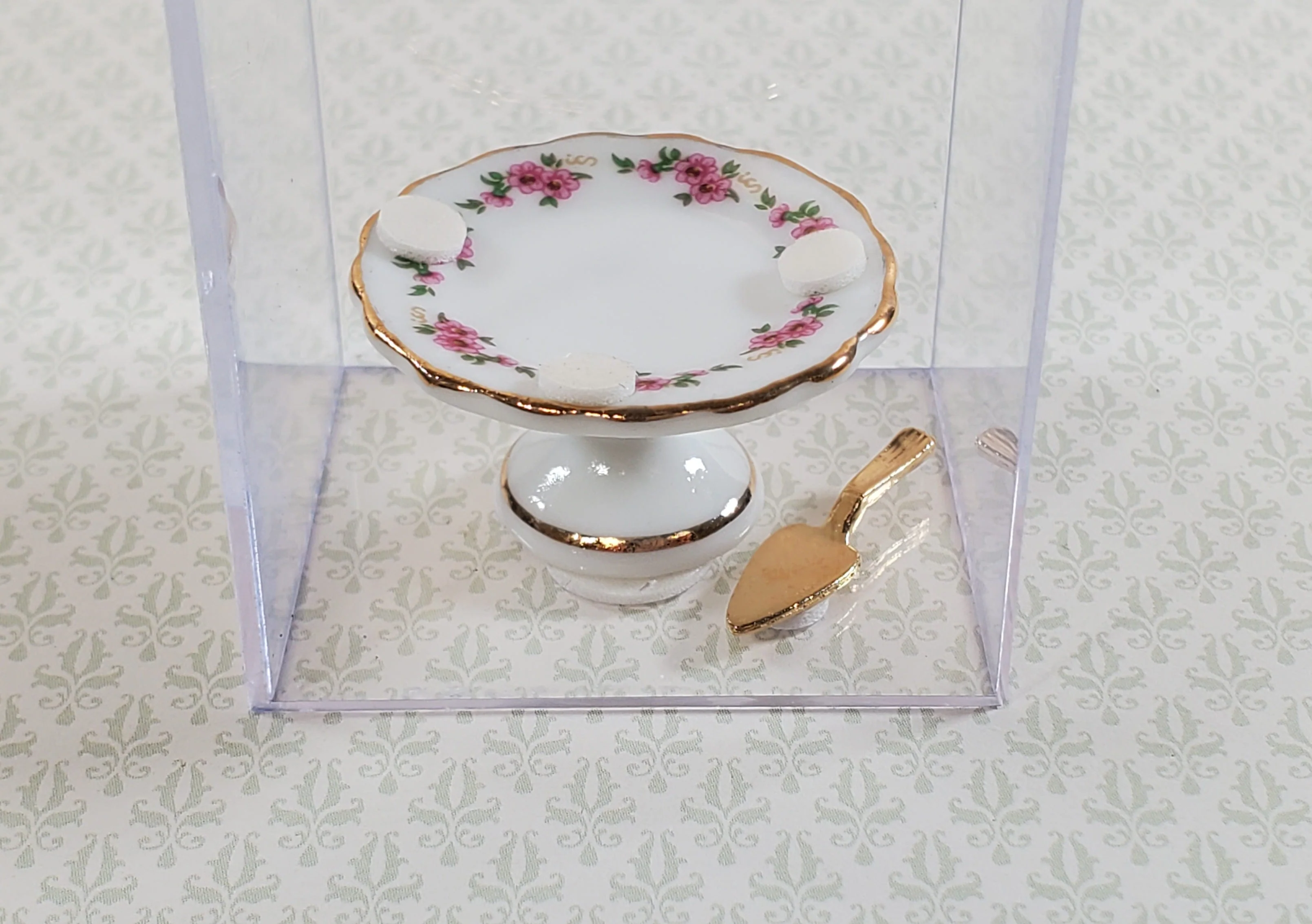 Dollhouse Cake Stand with Cover and Cake Server Reutter Porcelain 1:12 Scale Miniature - Image 3