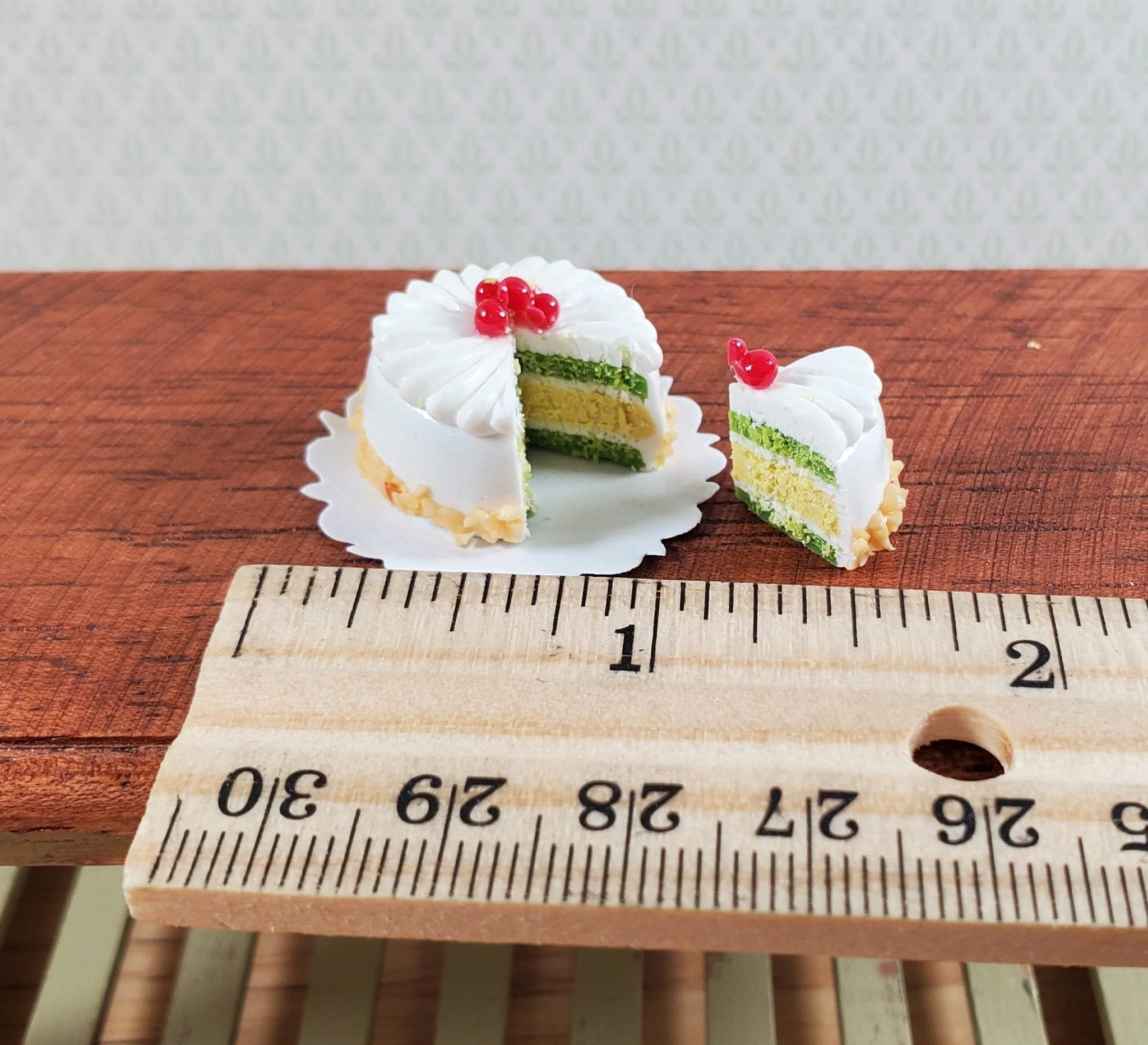Dollhouse Cake with Slice Cut Out Cherries 1:12 Scale Miniature Dessert Food - Image 4