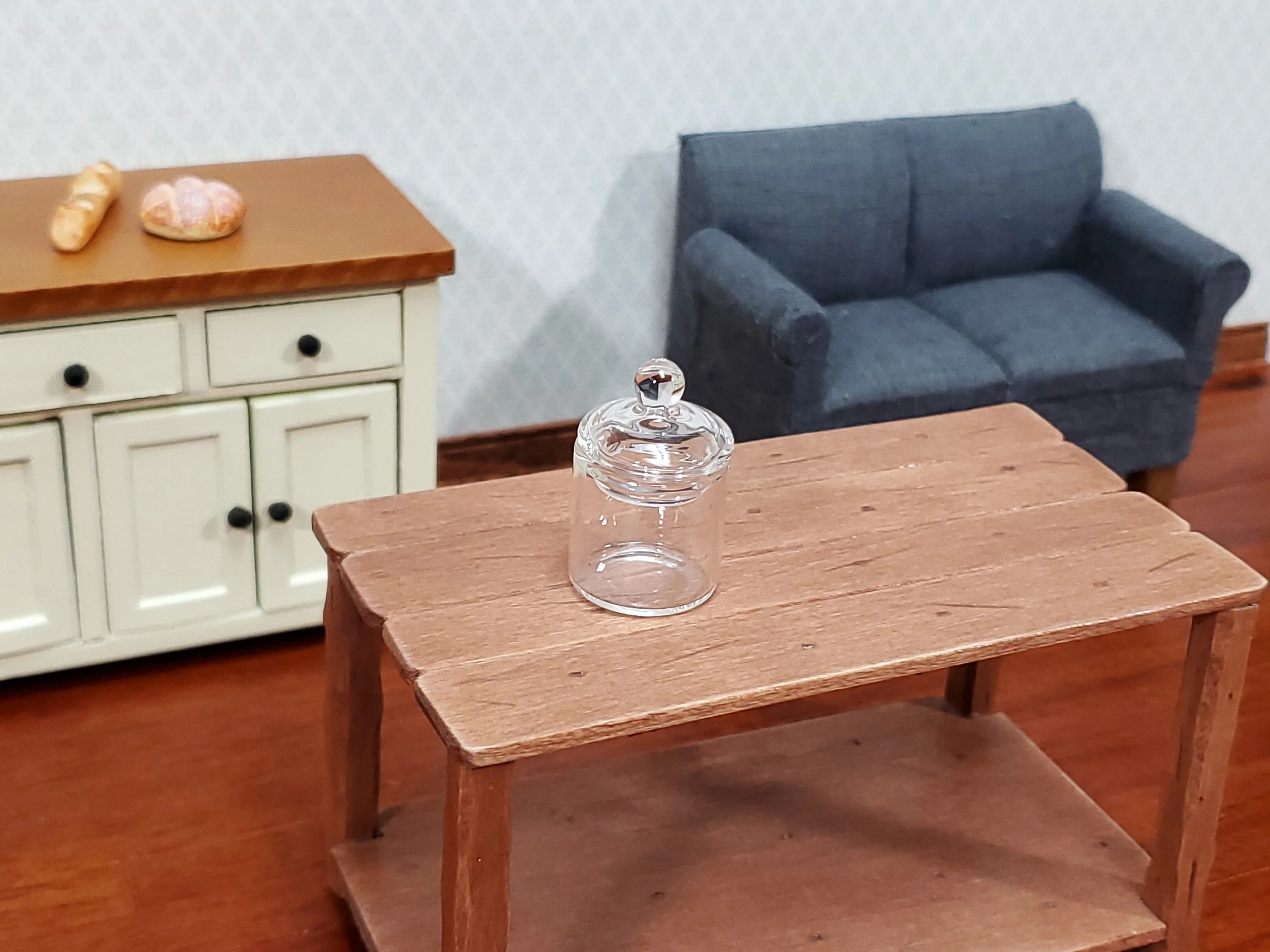 Dollhouse Candy Jar Empty Glass with Lid Short Wide for Miniature Shop or Kitchen - Image 2