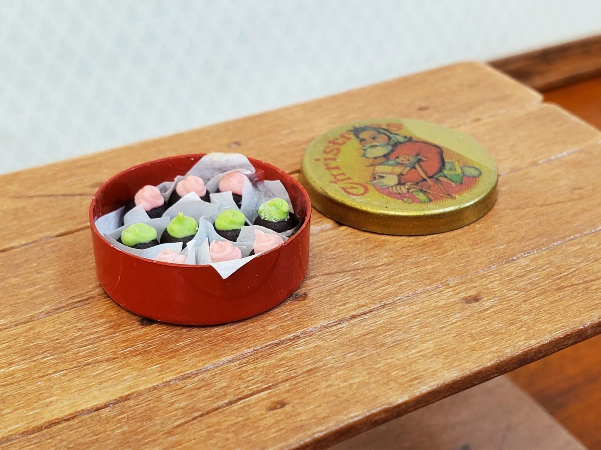 Dollhouse Candy Tin Christmas Theme Filled with Treats 1:12 Scale Miniature - Image 2
