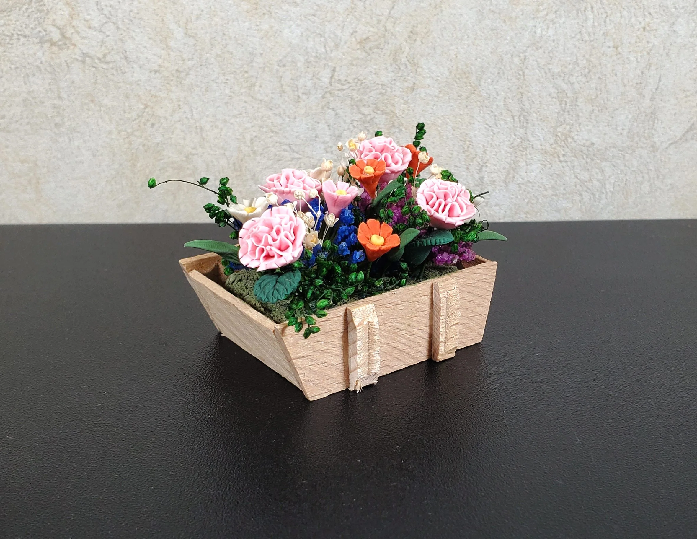 Dollhouse Carnations and Assorted Flowers in Rustic Planter 1:12 Scale Miniature - Image 3