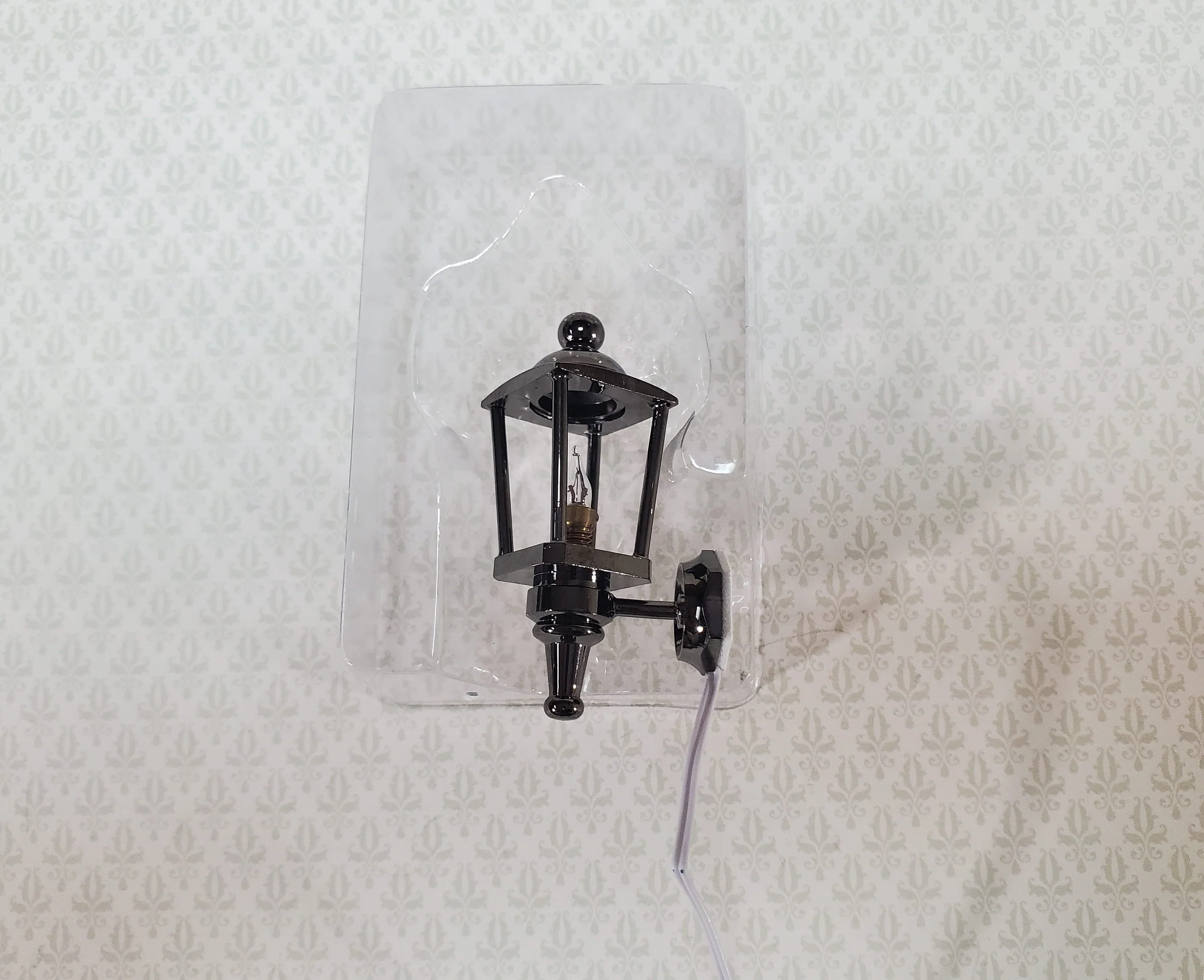 Dollhouse Carriage Coach Lamp Black Chrome 1:12 Scale 12 Volt with Plug Porch Light