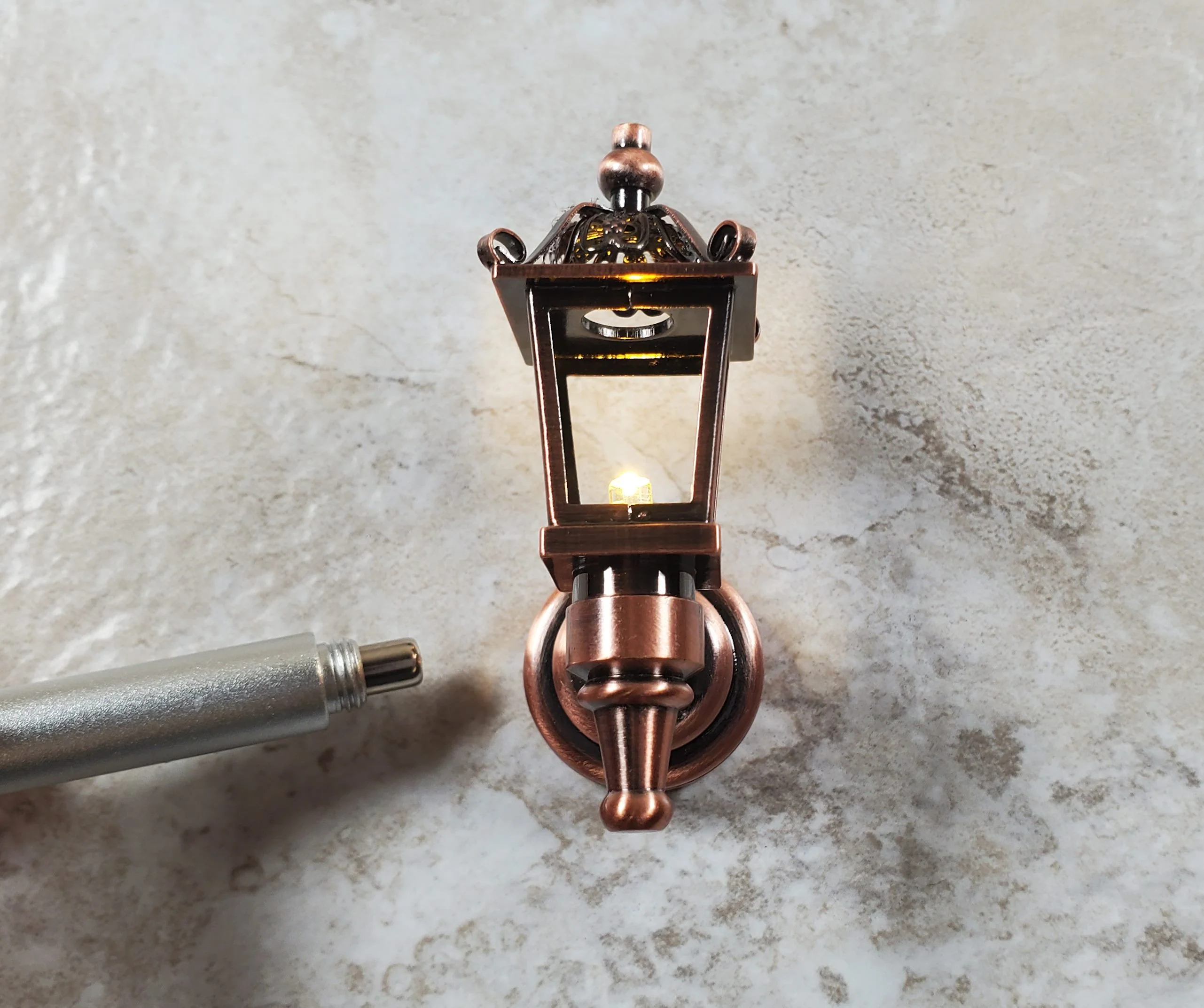 Dollhouse Carriage Light Lantern Bronze Wand Operated Battery 1:12 Scale Coach - Image 2