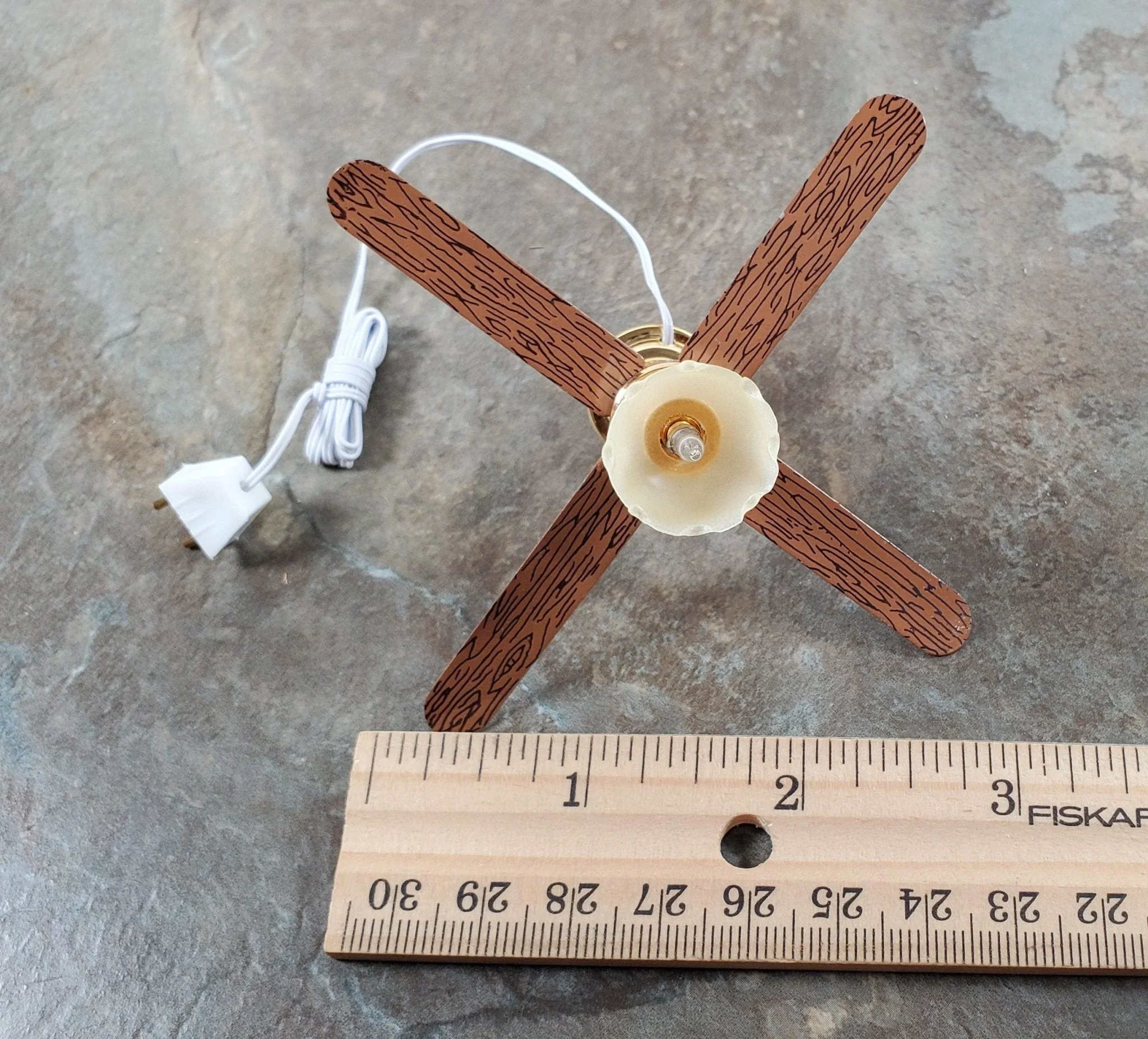 Dollhouse Ceiling Fan Light 12 Volt with Plug 1:12 Scale Miniature Flower Shade - Image 5
