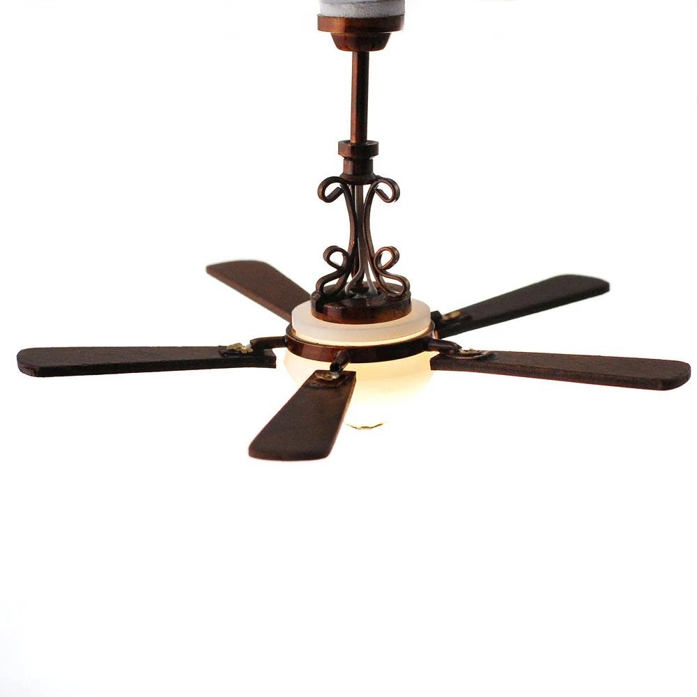 Dollhouse Ceiling Fan Light 5 Blade with Plug 1:12 Scale Miniature 12 Volt - Image 2