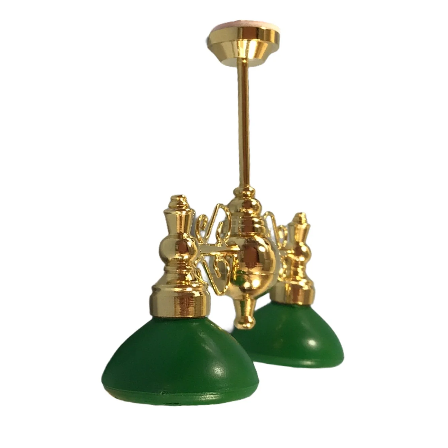 Dollhouse Ceiling Light 2 Arm Green Shades 1:12 Scale Miniature 12 Volt w/ Plug - Image 2