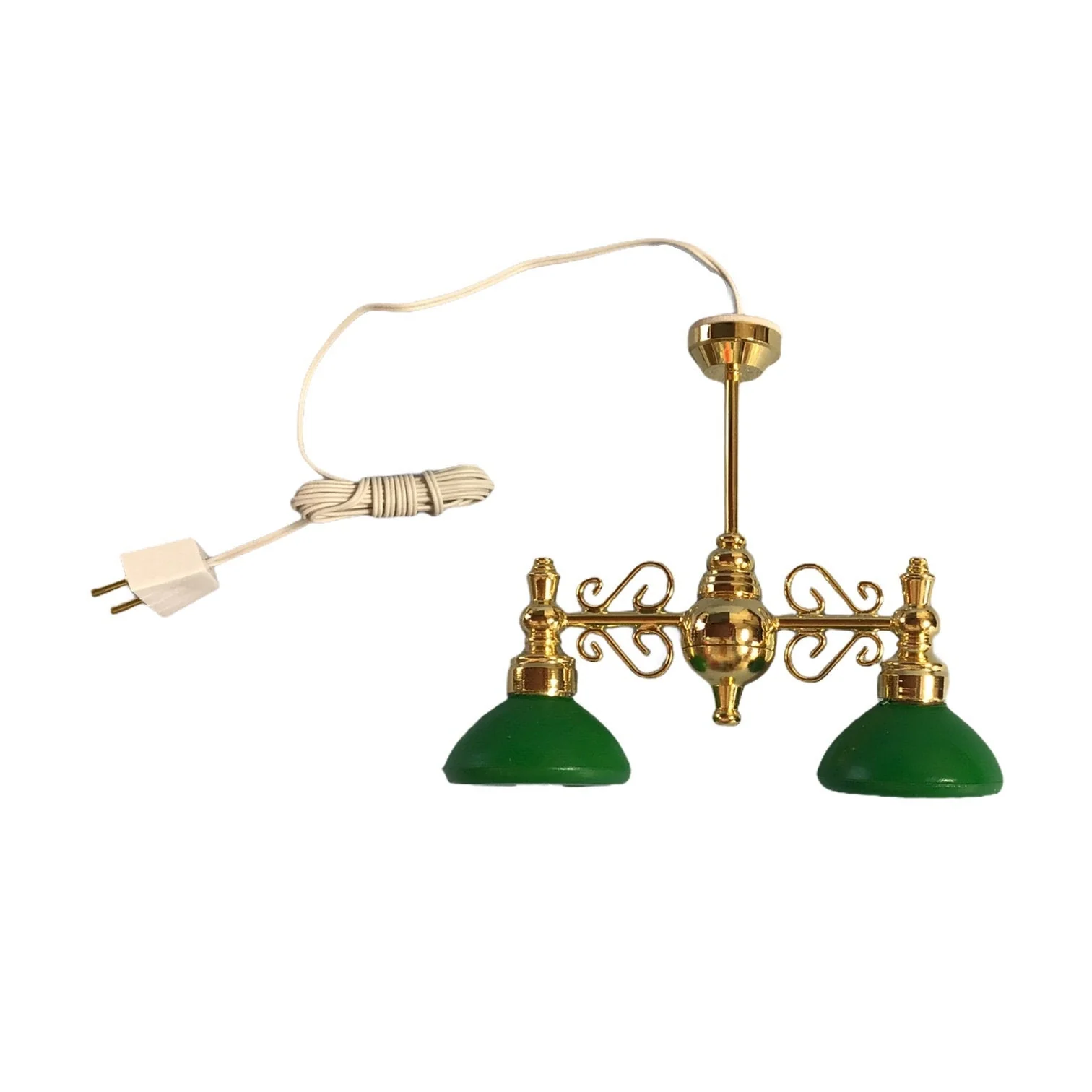 Dollhouse Ceiling Light 2 Arm Green Shades 1:12 Scale Miniature 12 Volt w/ Plug - Image 3