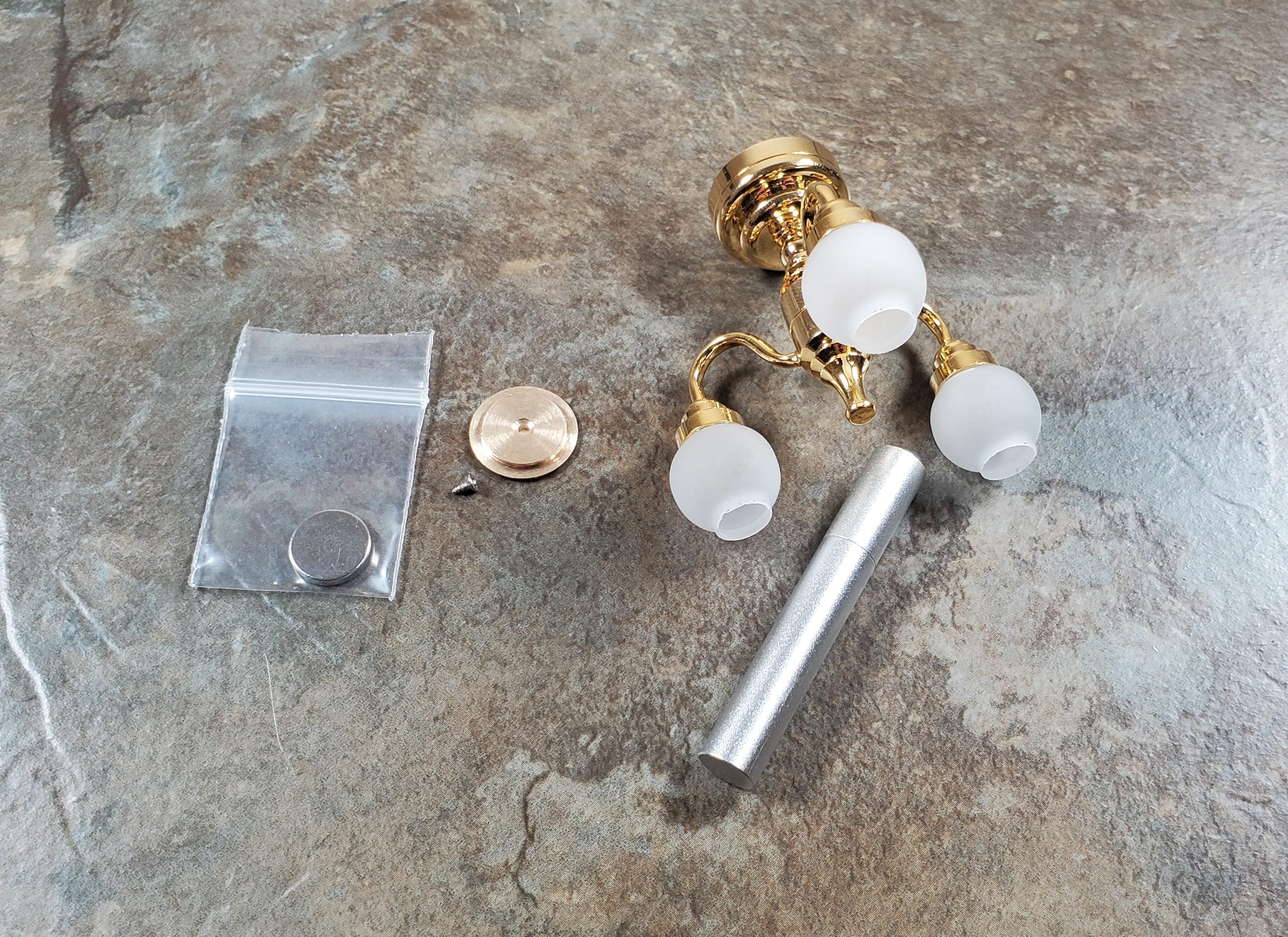Dollhouse Ceiling Light Battery Operated with Wand 3 Arm Globes 1:12 Miniature - Image 2