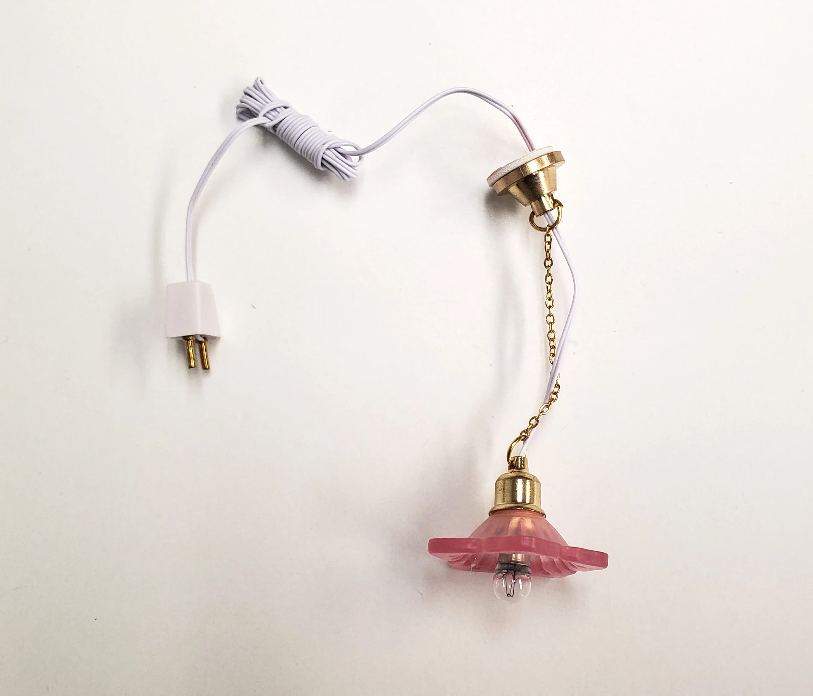 Dollhouse Ceiling Light Frosted Flower Shade PINK 1:12 Scale 12 Volt with Plug - Image 2