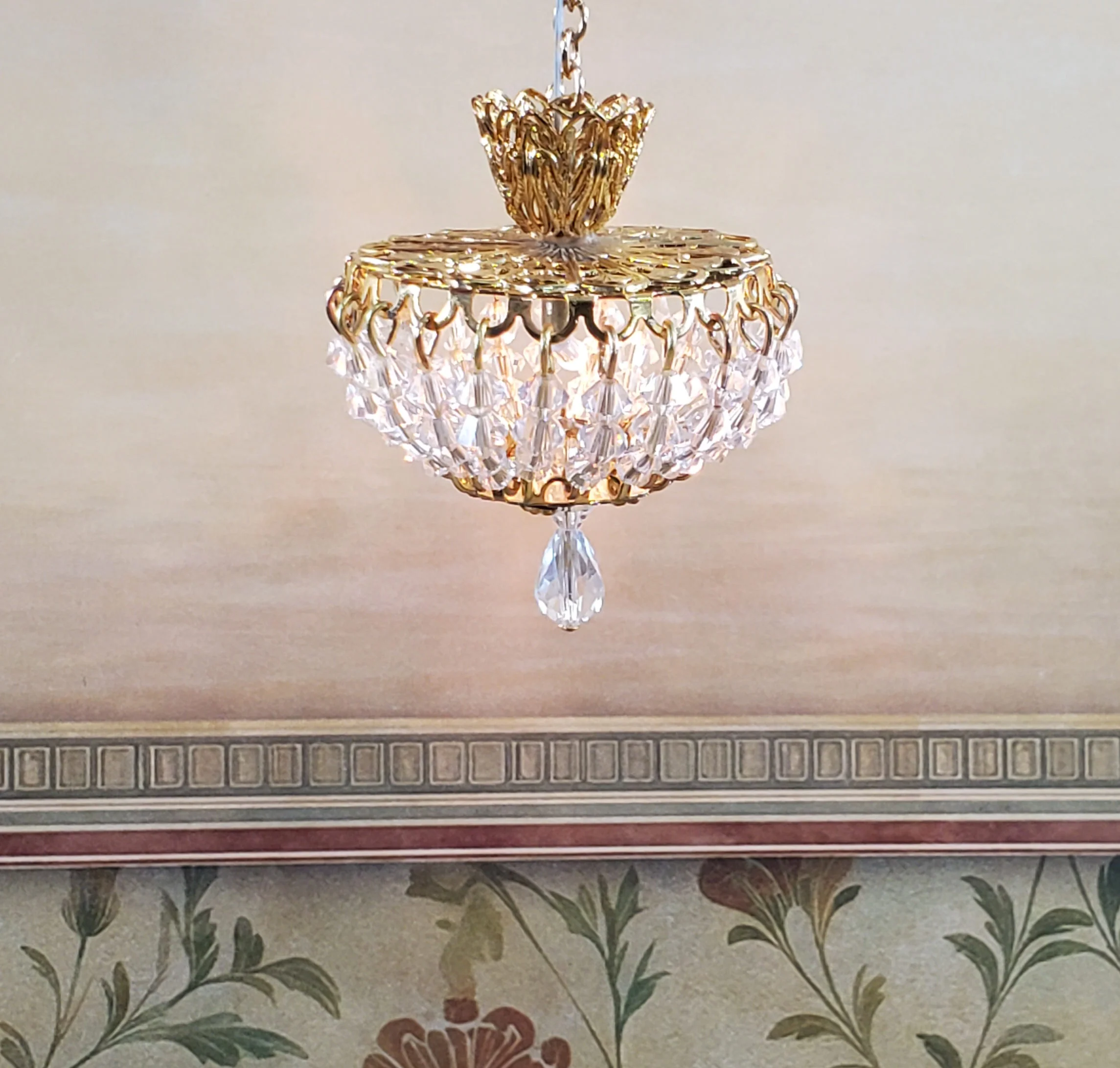 Dollhouse Ceiling Light Real Glass Crystals Low Profile 12 Volt 1:12 Scale Miniature - Image 2
