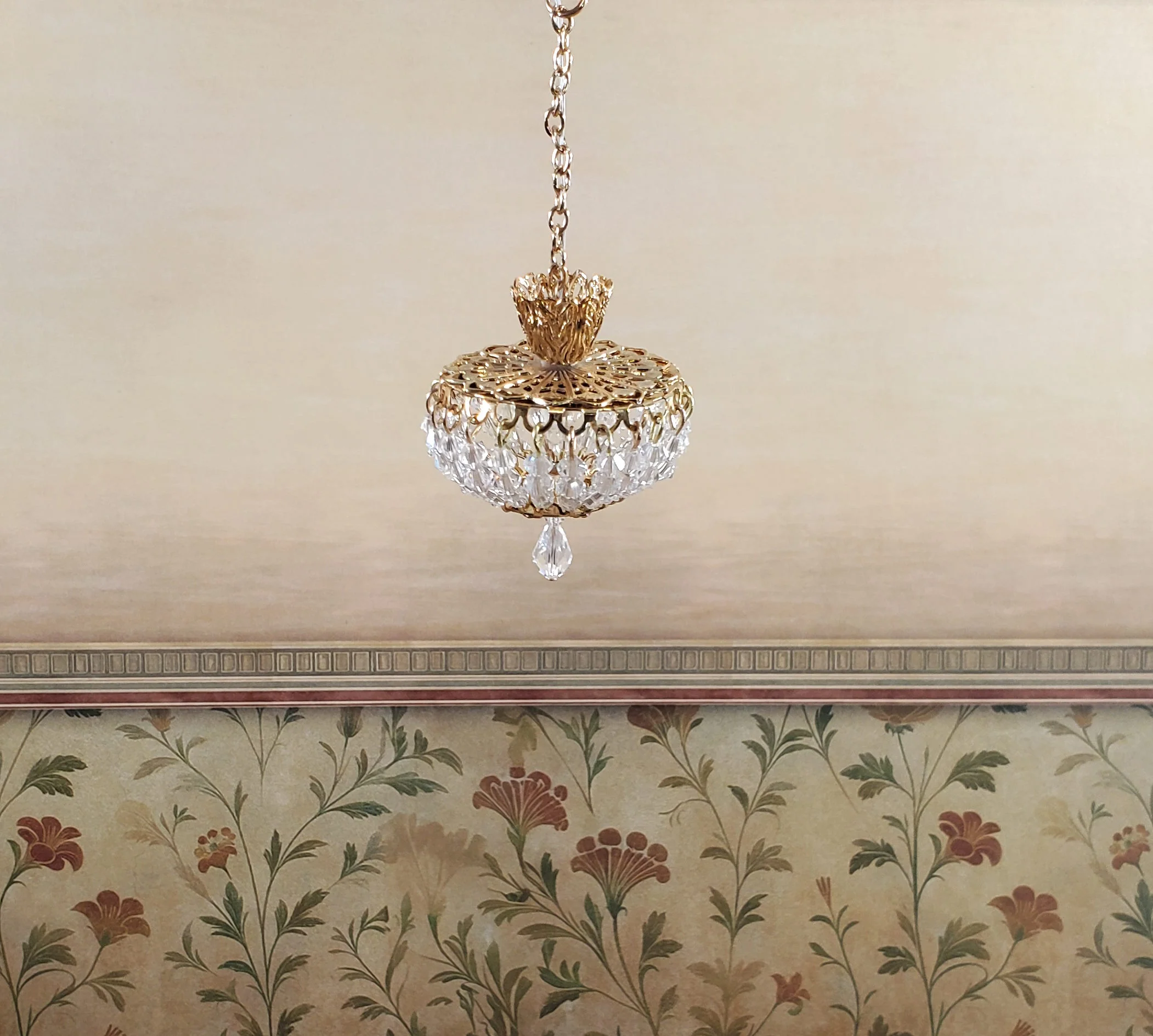 Dollhouse Ceiling Light Real Glass Crystals Low Profile 12 Volt 1:12 Scale Miniature - Image 3