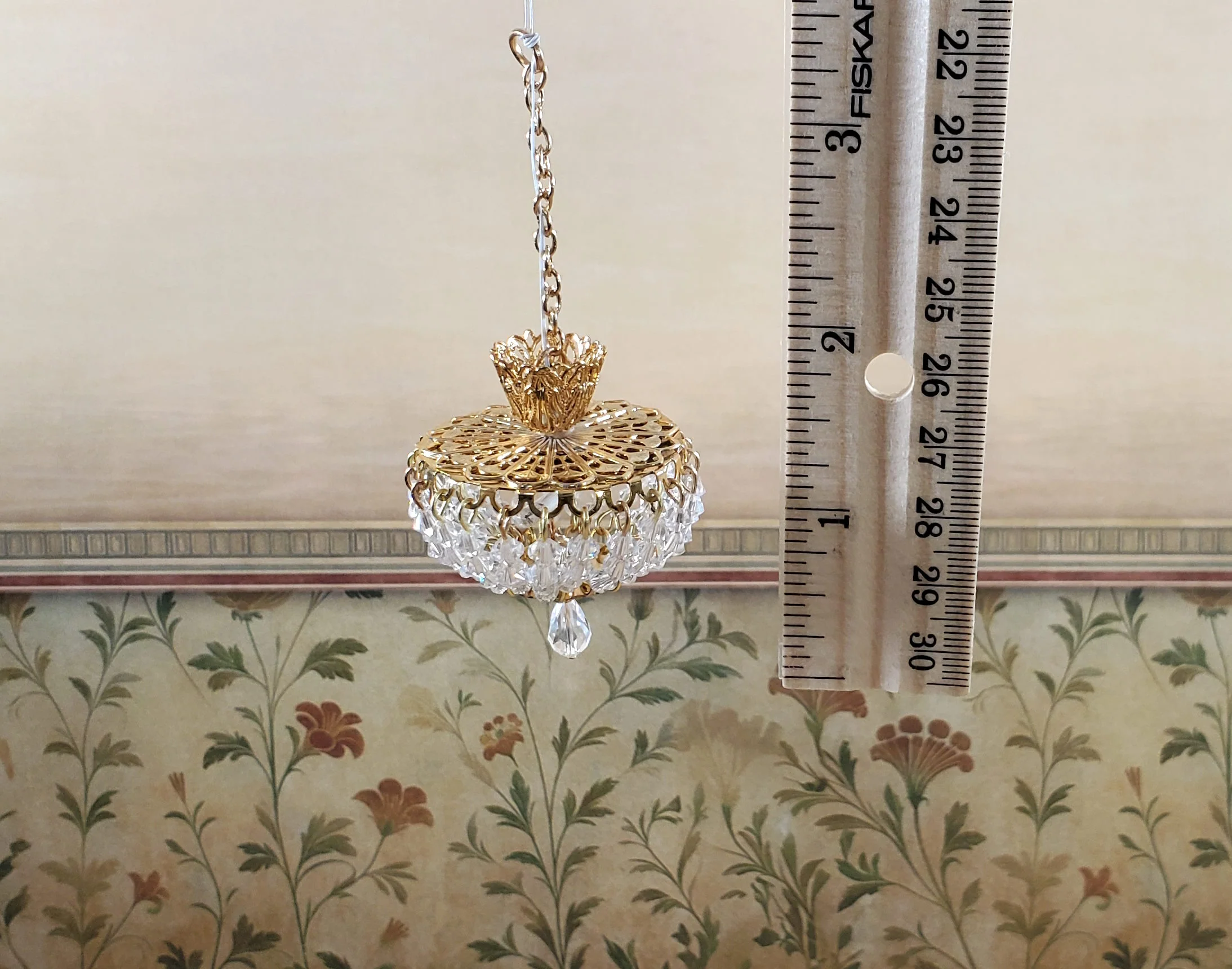 Dollhouse Ceiling Light Real Glass Crystals Low Profile 12 Volt 1:12 Scale Miniature - Image 4