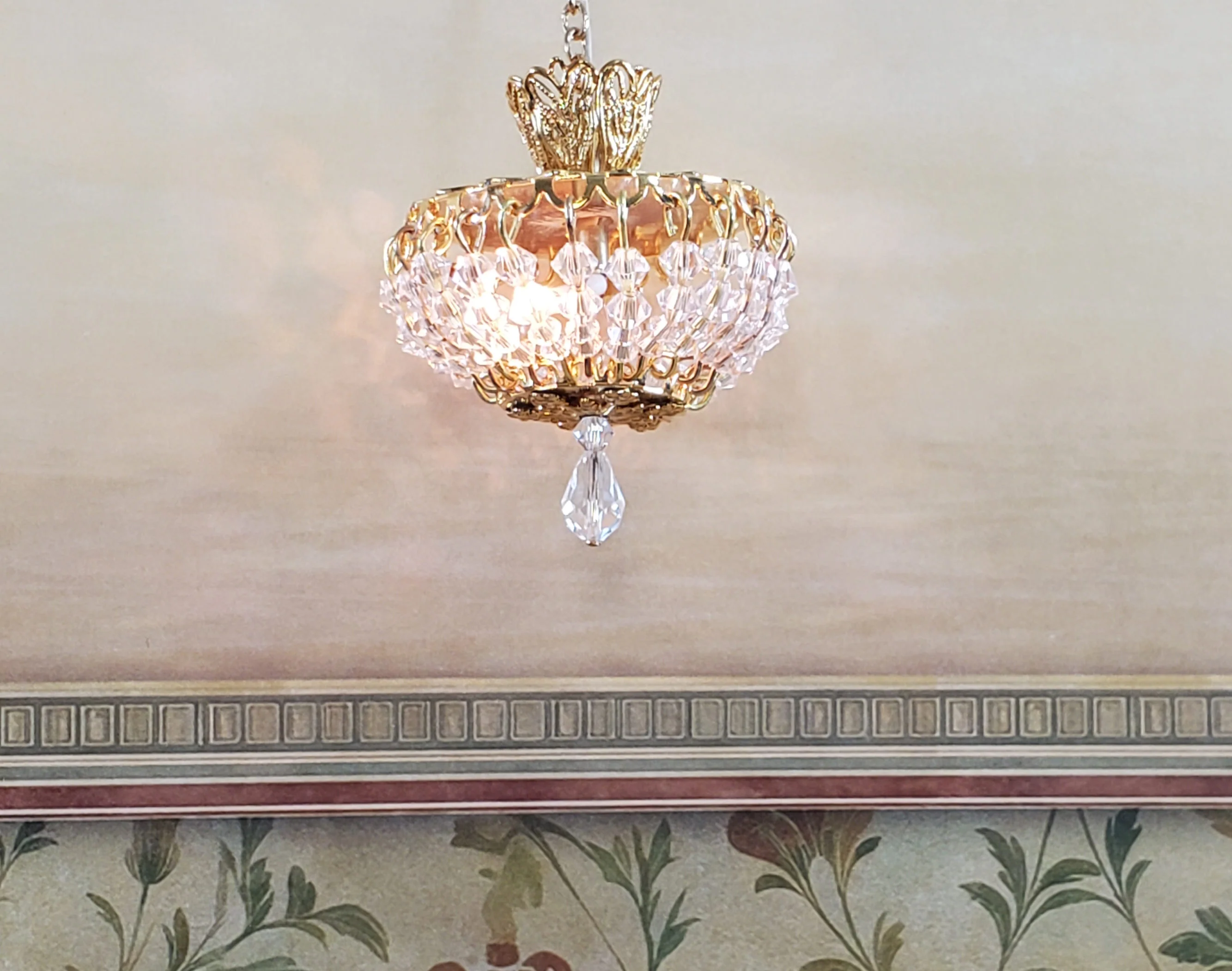 Dollhouse Ceiling Light Real Glass Crystals Low Profile 12 Volt 1:12 Scale Miniature - Image 5