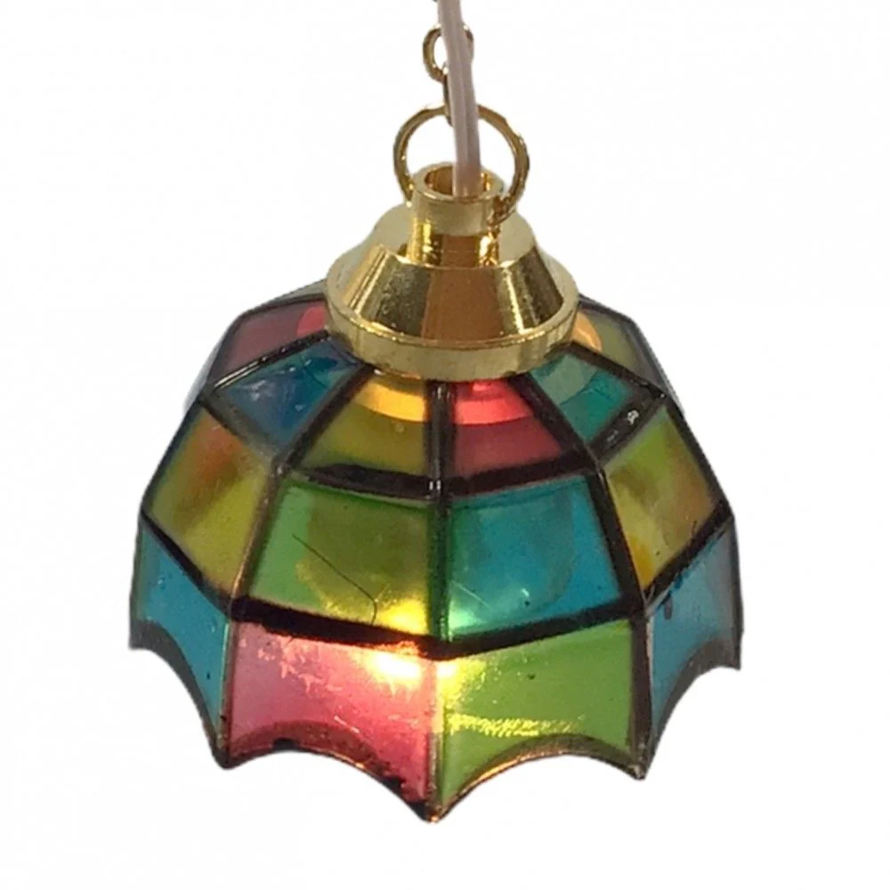 Dollhouse Ceiling Light Stained Glass Style 1:12 Scale Miniature 12 Volt w/ Plug - Image 2