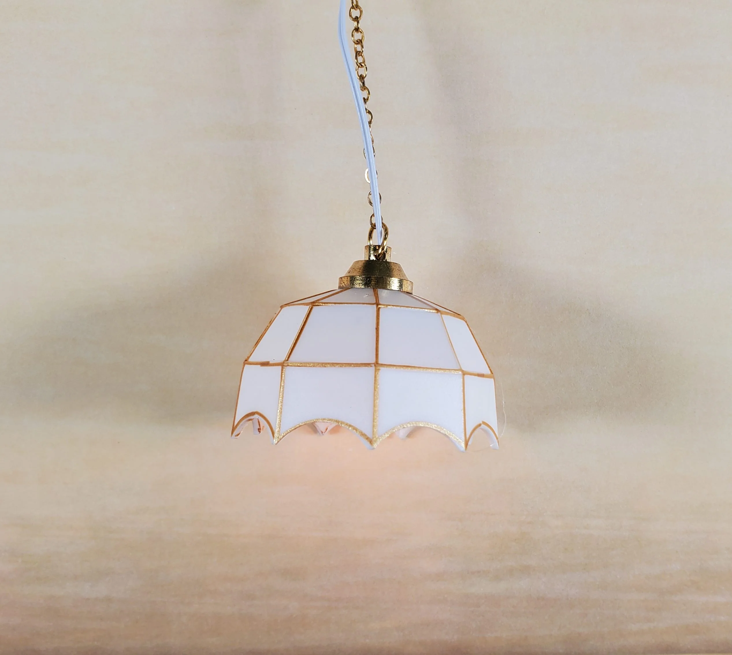 Dollhouse Ceiling Light White and Gold 1:12 Scale Miniature 12 Volt with Plug - Image 4