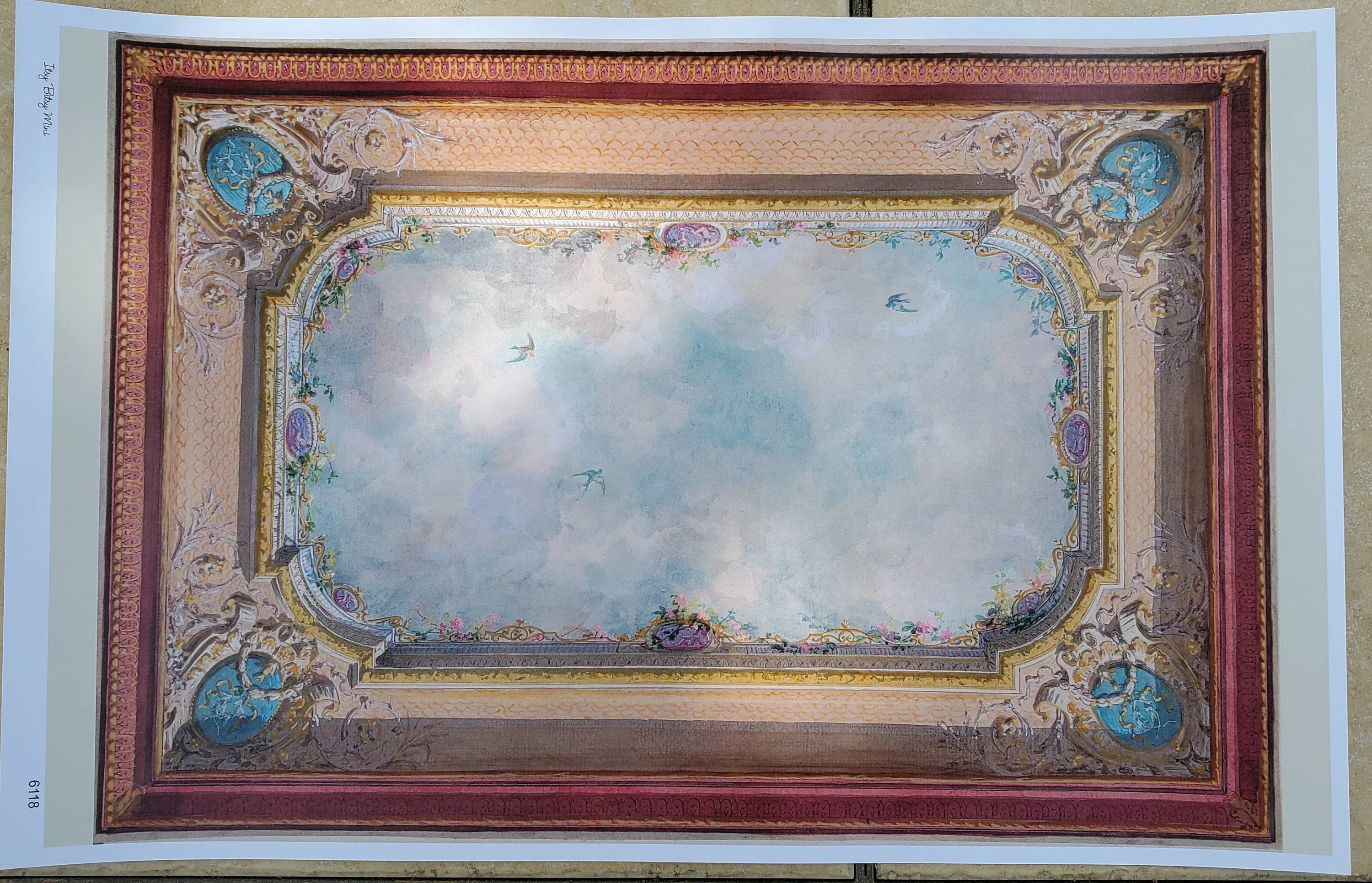 Dollhouse Ceiling Mural Wallpaper Birds Painted Victorian 1:12 Scale Itsy Bitsy