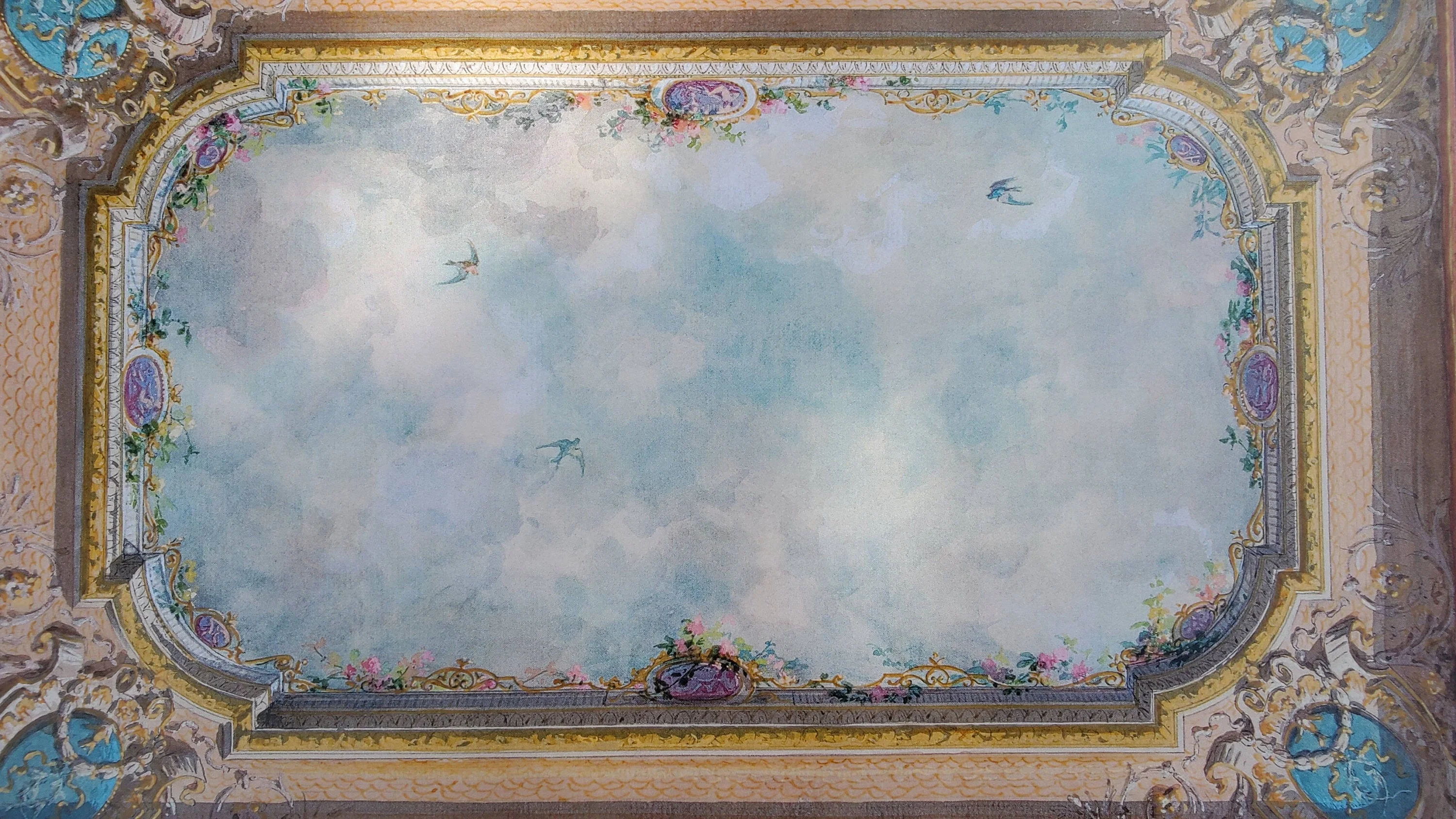 Dollhouse Ceiling Mural Wallpaper Birds Painted Victorian 1:12 Scale Itsy Bitsy - Image 3