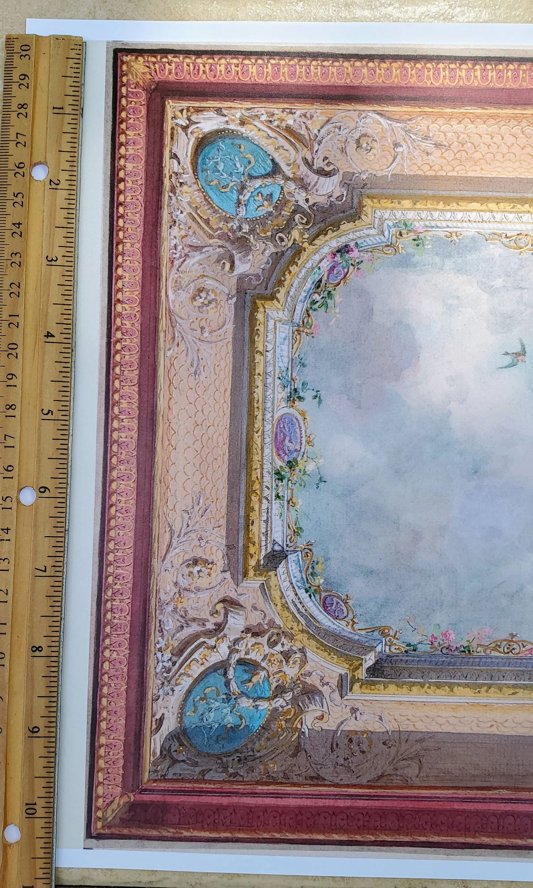 Dollhouse Ceiling Mural Wallpaper Birds Painted Victorian 1:12 Scale Itsy Bitsy - Image 4