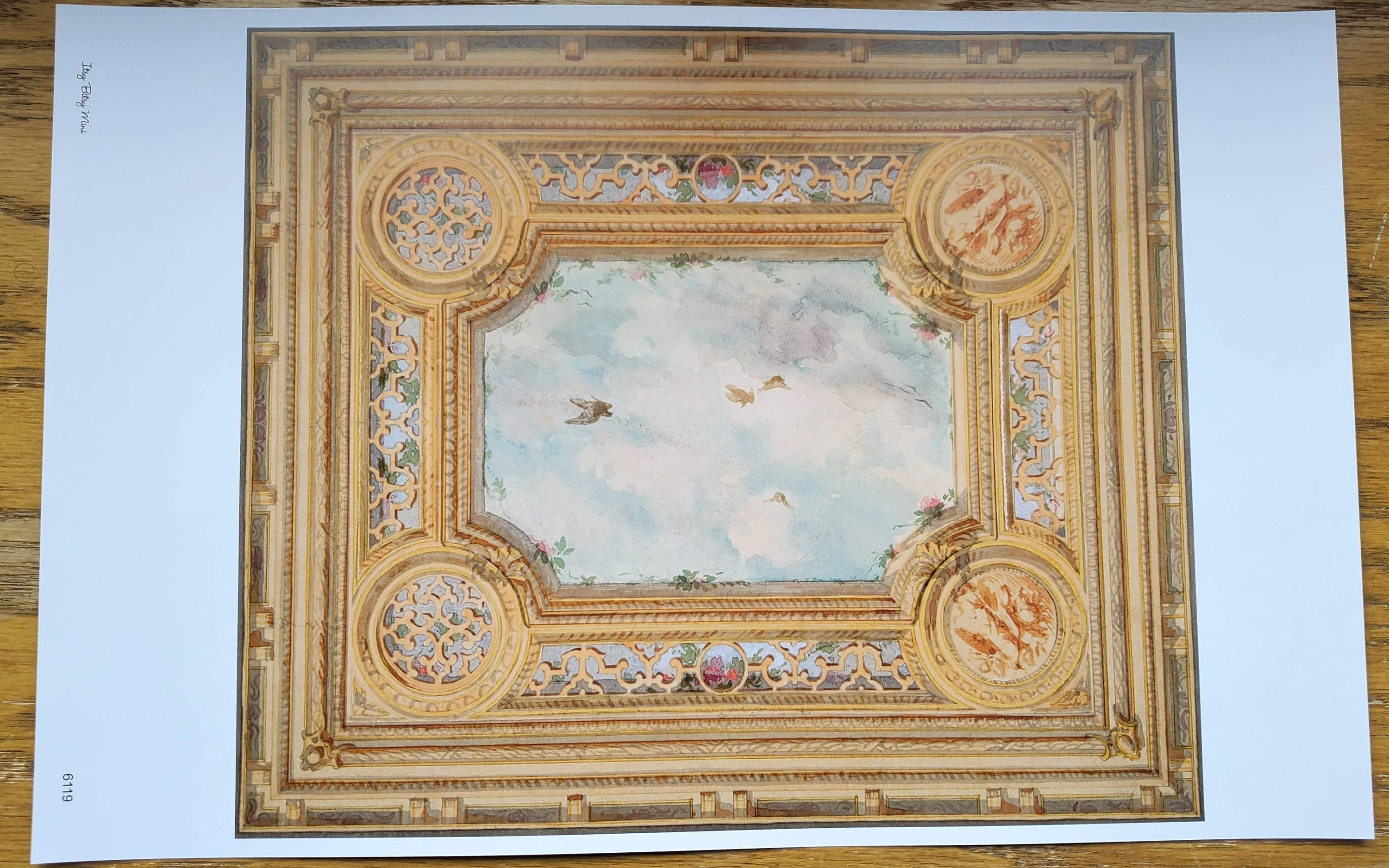 Dollhouse Ceiling Mural Wallpaper Sky Birds Painted Victorian 1:12 Scale Itsy Bitsy
