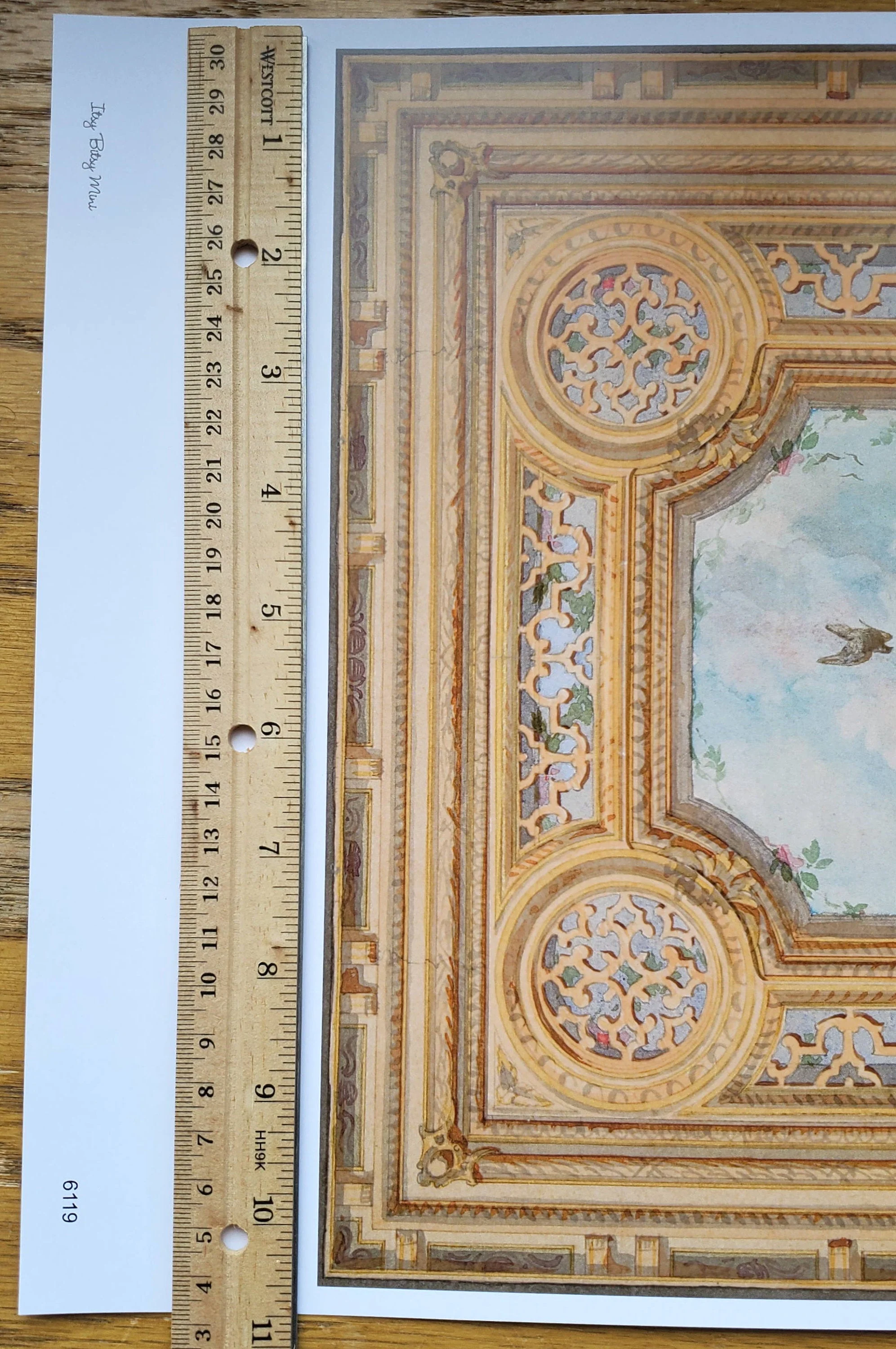 Dollhouse Ceiling Mural Wallpaper Sky Birds Painted Victorian 1:12 Scale Itsy Bitsy - Image 3