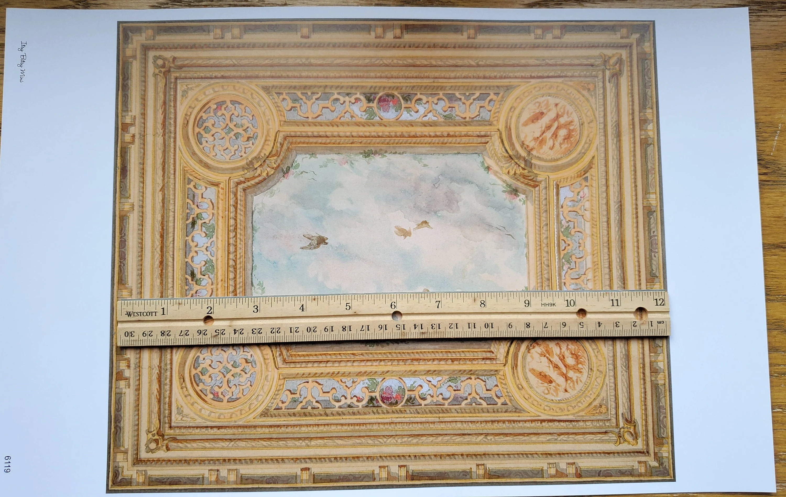 Dollhouse Ceiling Mural Wallpaper Sky Birds Painted Victorian 1:12 Scale Itsy Bitsy - Image 4