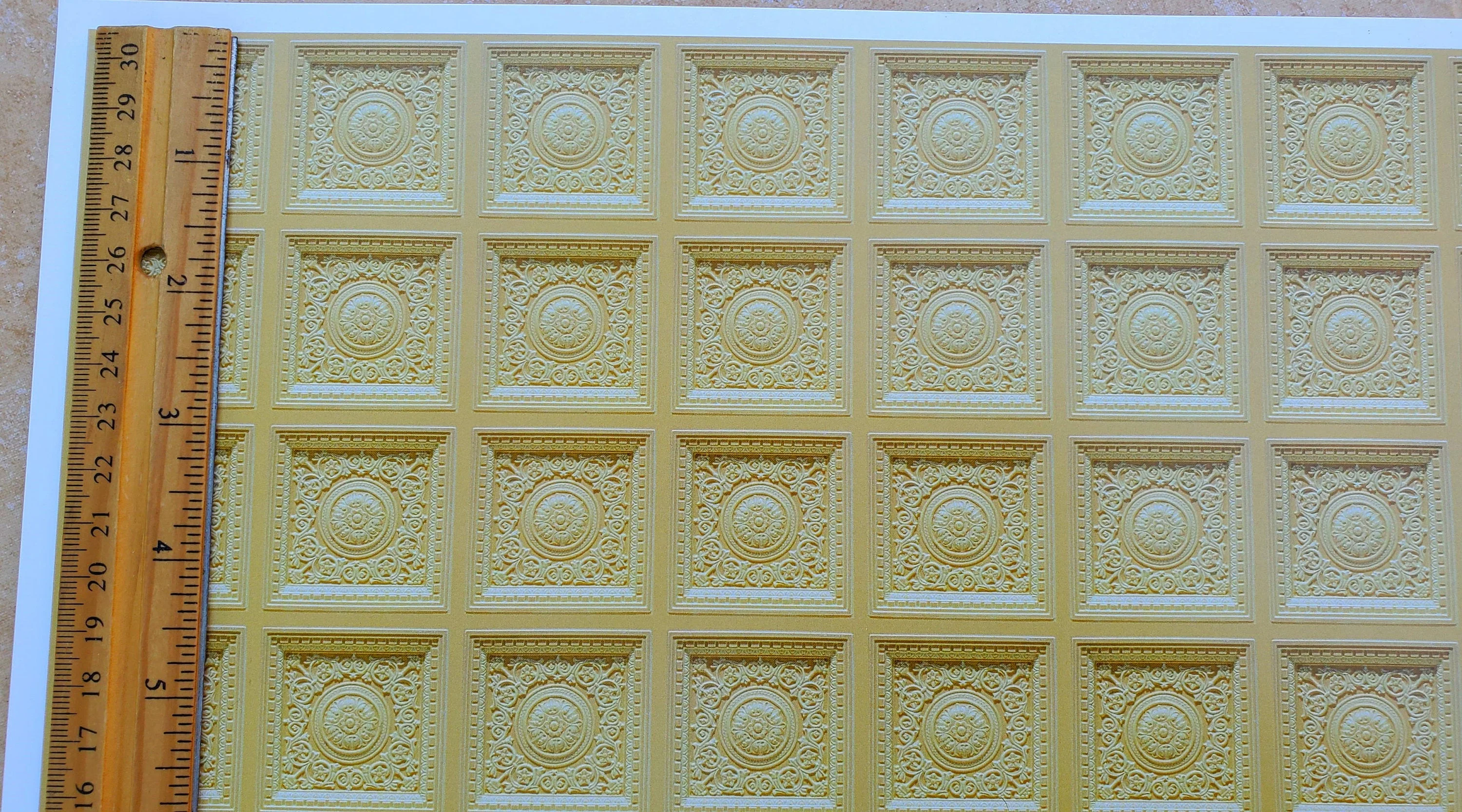 Dollhouse Ceiling Wallpaper (flat) Rosette Tile Gold 1:12 Scale Itsy Bitsy - Image 4