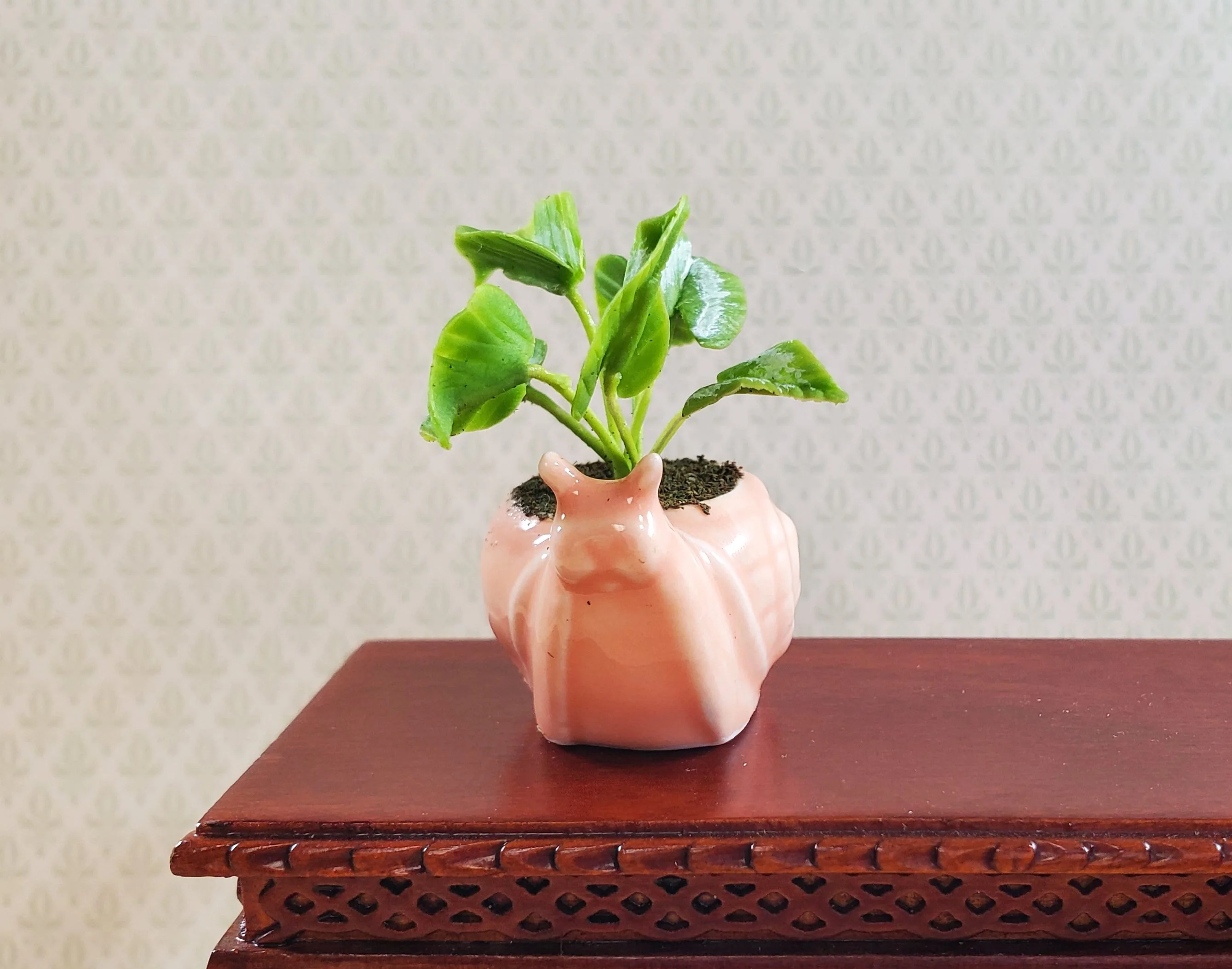Dollhouse Ceramic Snail Planter with Houseplant 1:12 Scale Miniature - Image 2
