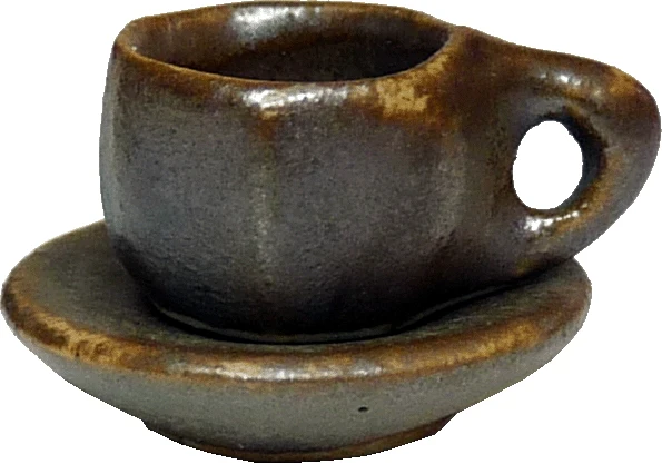 Dollhouse Ceramic Teacup with Matching Saucer Brown 1:12 Scale Miniature Dish