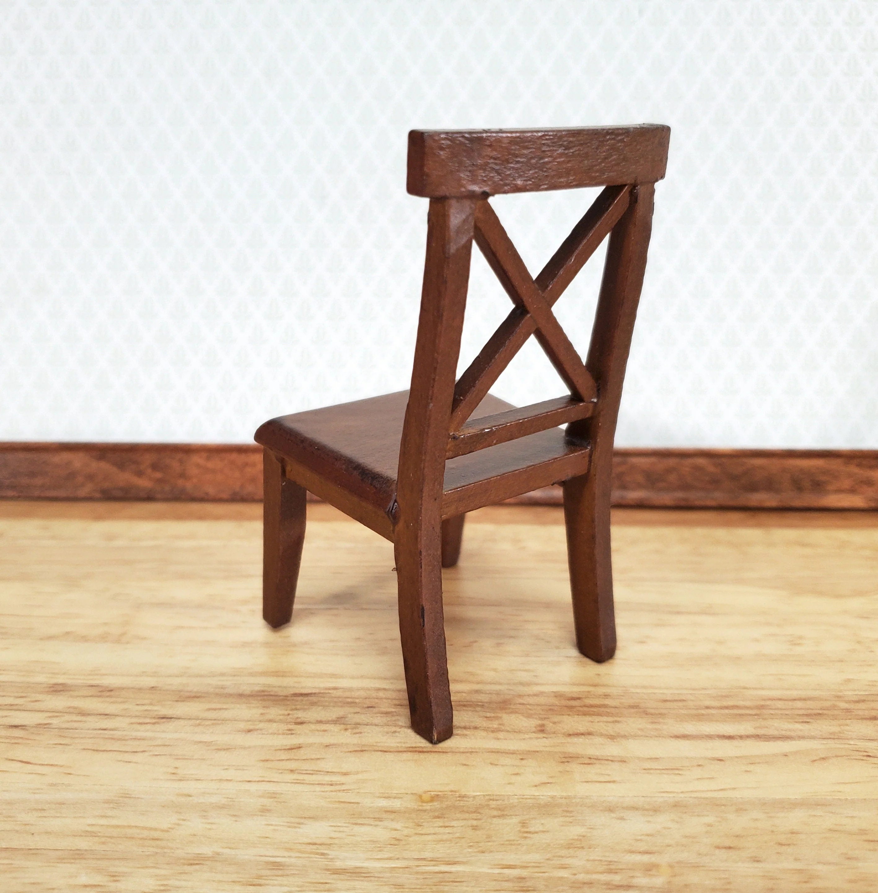 Dollhouse Chair Kitchen Dining Cross Buck Walnut Finish Wood 1:12 Scale Miniature Furniture - Image 3
